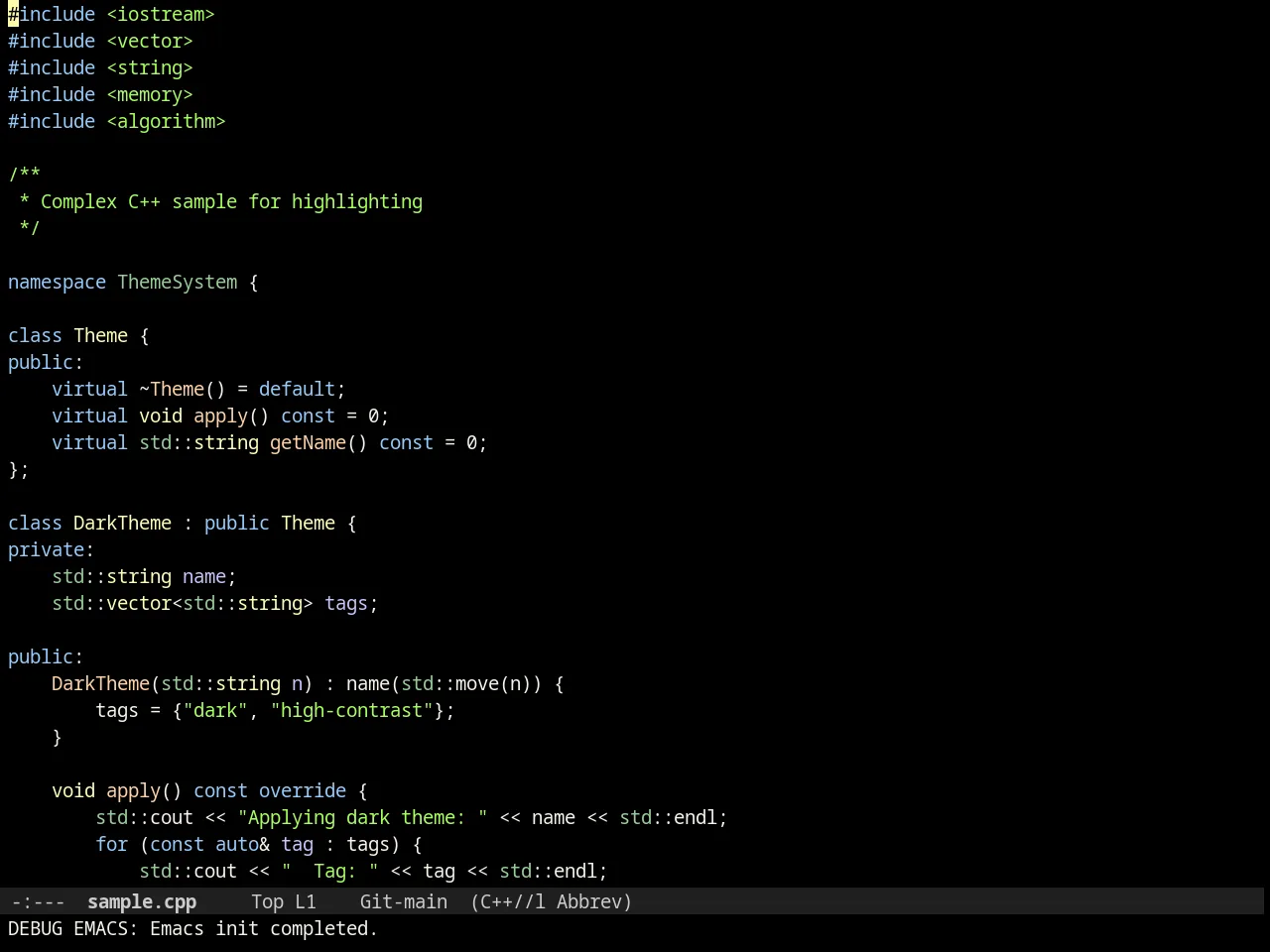 Ir Black Theme in c++-mode