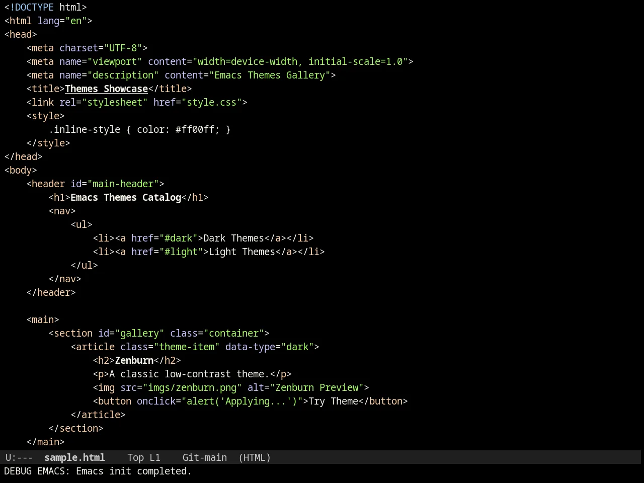 Ir Black Theme in html-mode