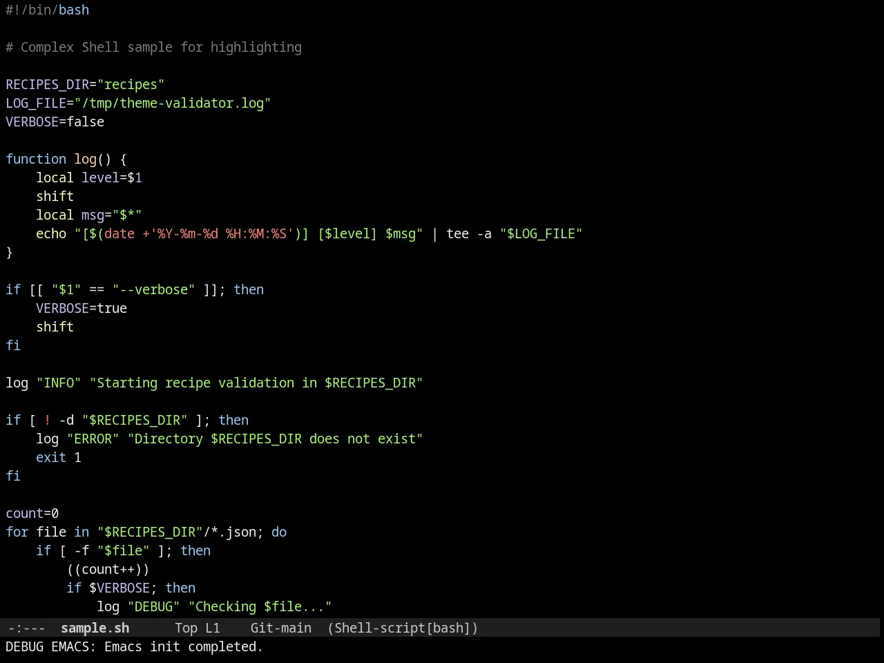 Ir Black Theme in sh-mode