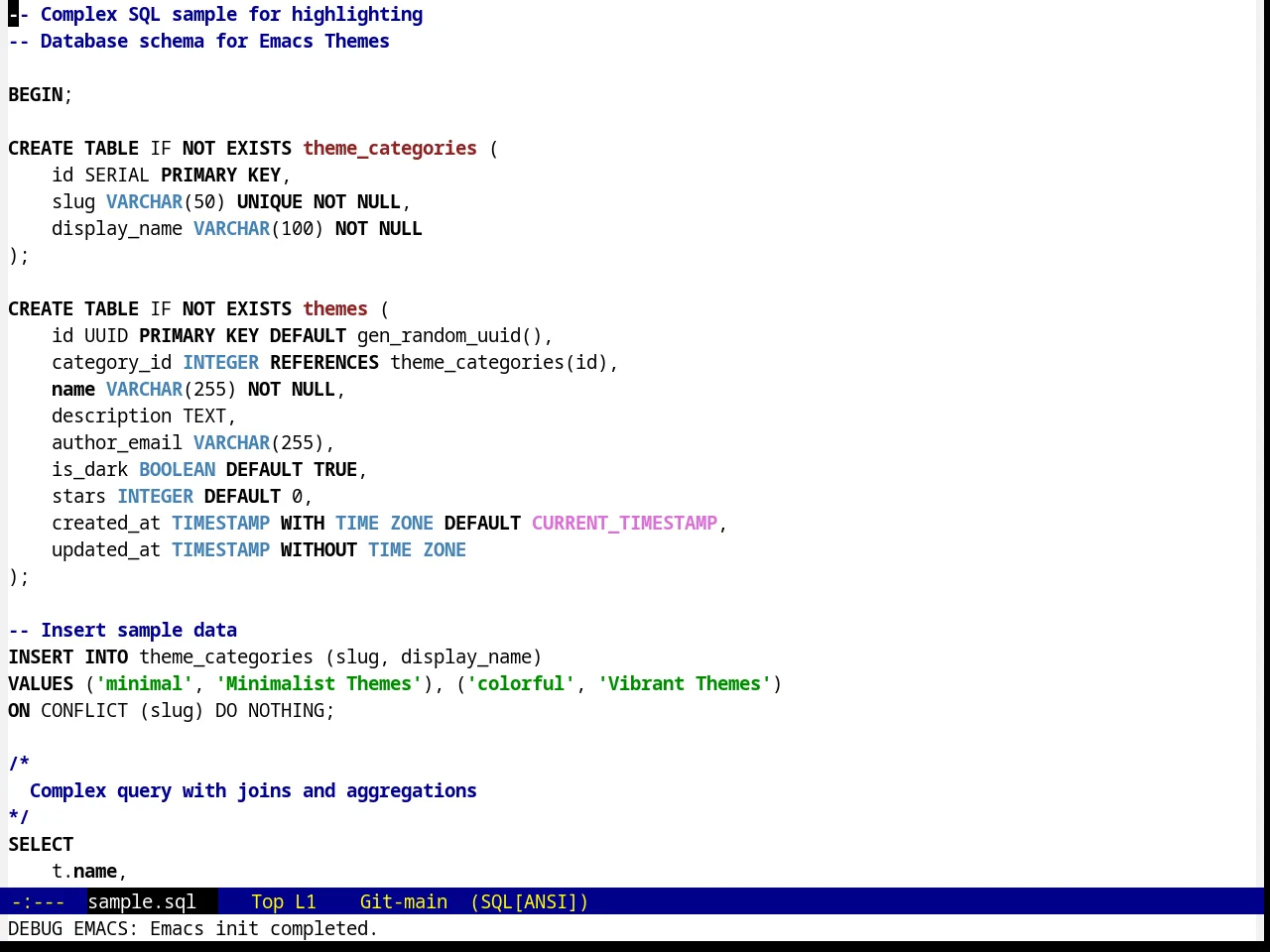 JB Simple Theme in sql-mode