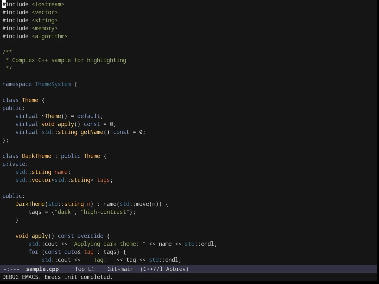 JBeans Theme in c++-mode