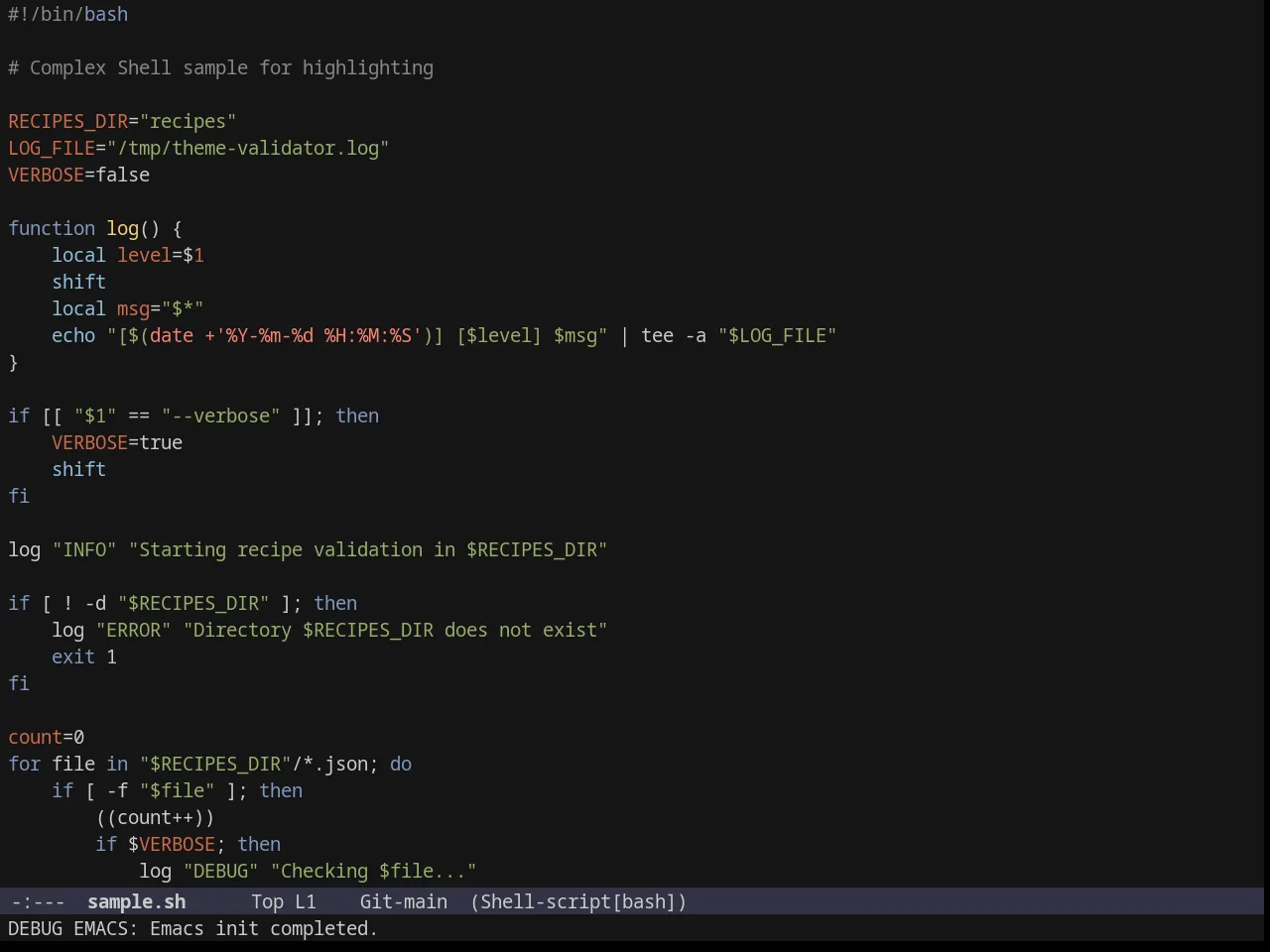 JBeans Theme in sh-mode