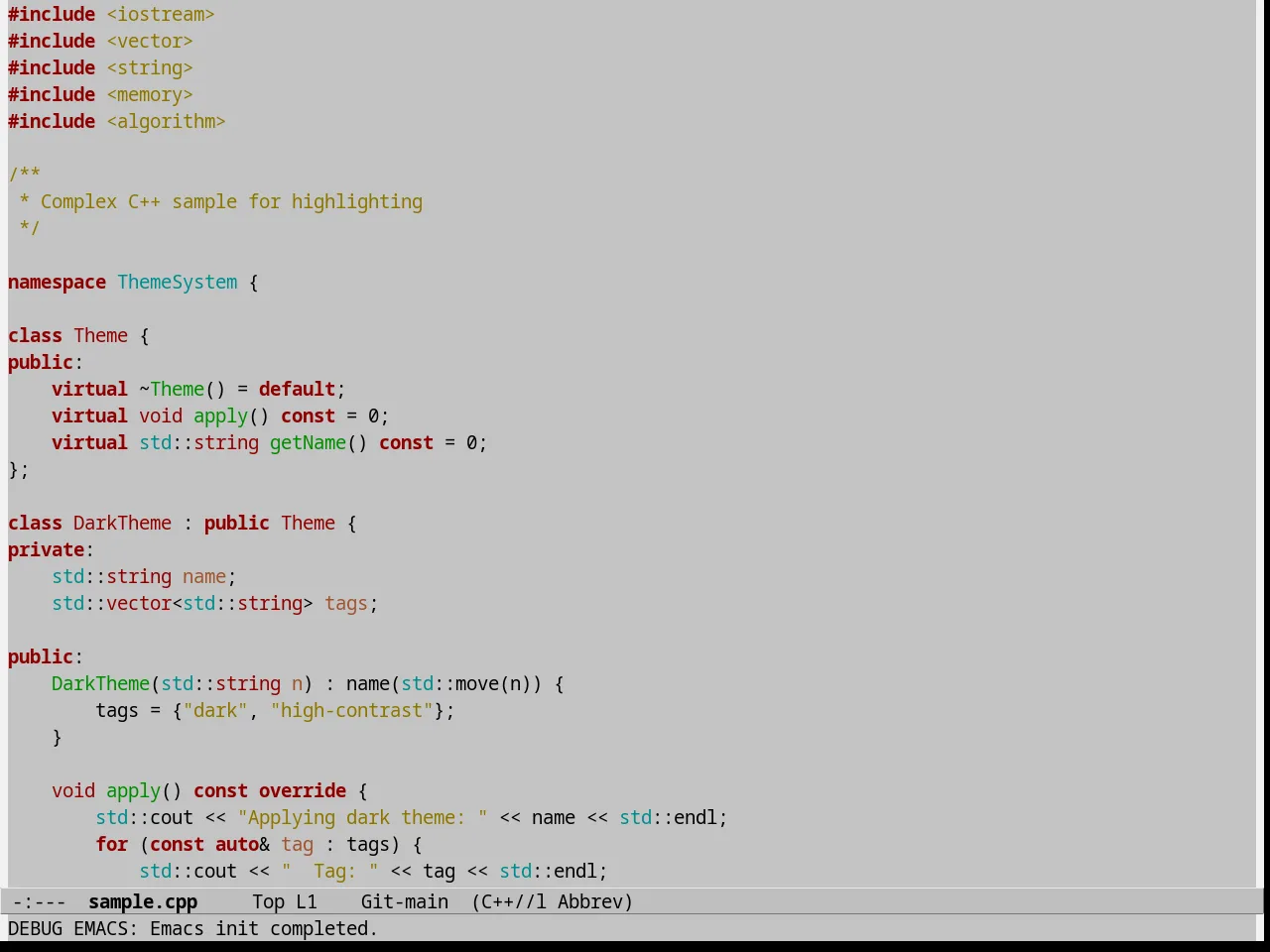 Jedit Grey Emacs Themes in c++-mode