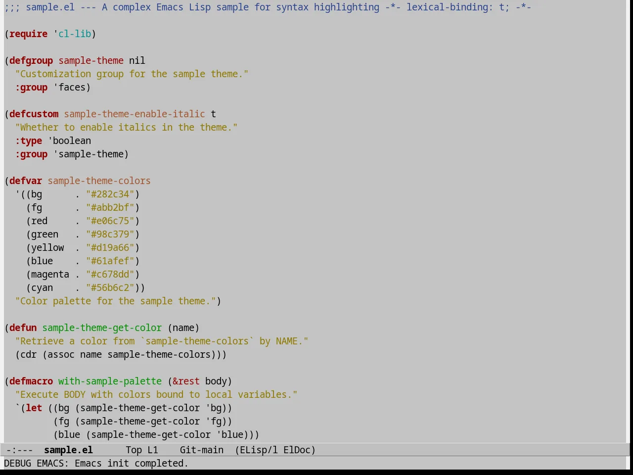 Jedit Grey Emacs Themes in emacs-lisp-mode