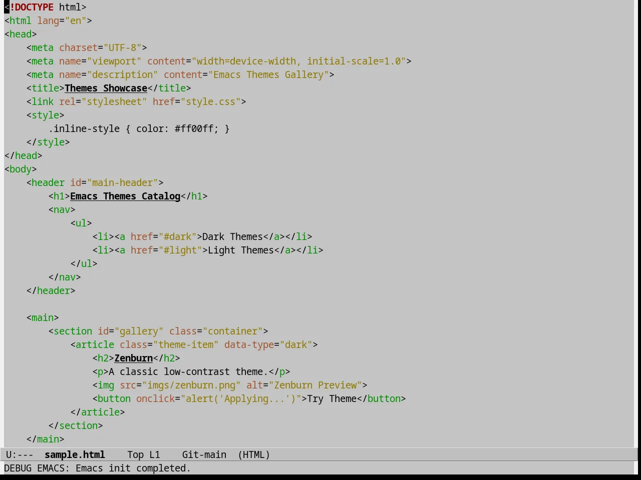 Jedit Grey Emacs Themes in html-mode