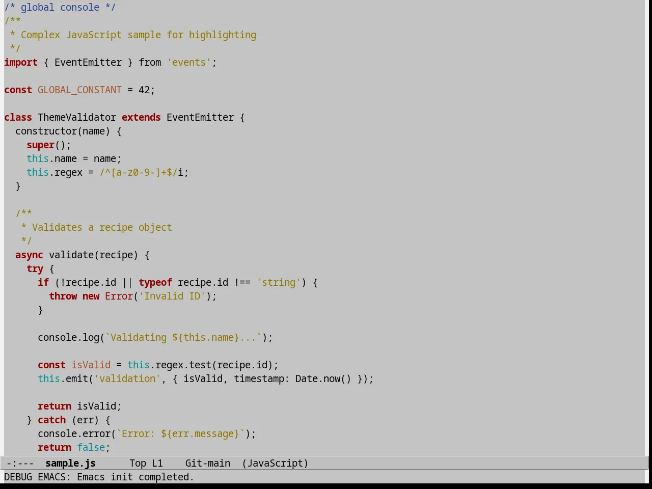 Jedit Grey Emacs Themes in javascript-mode