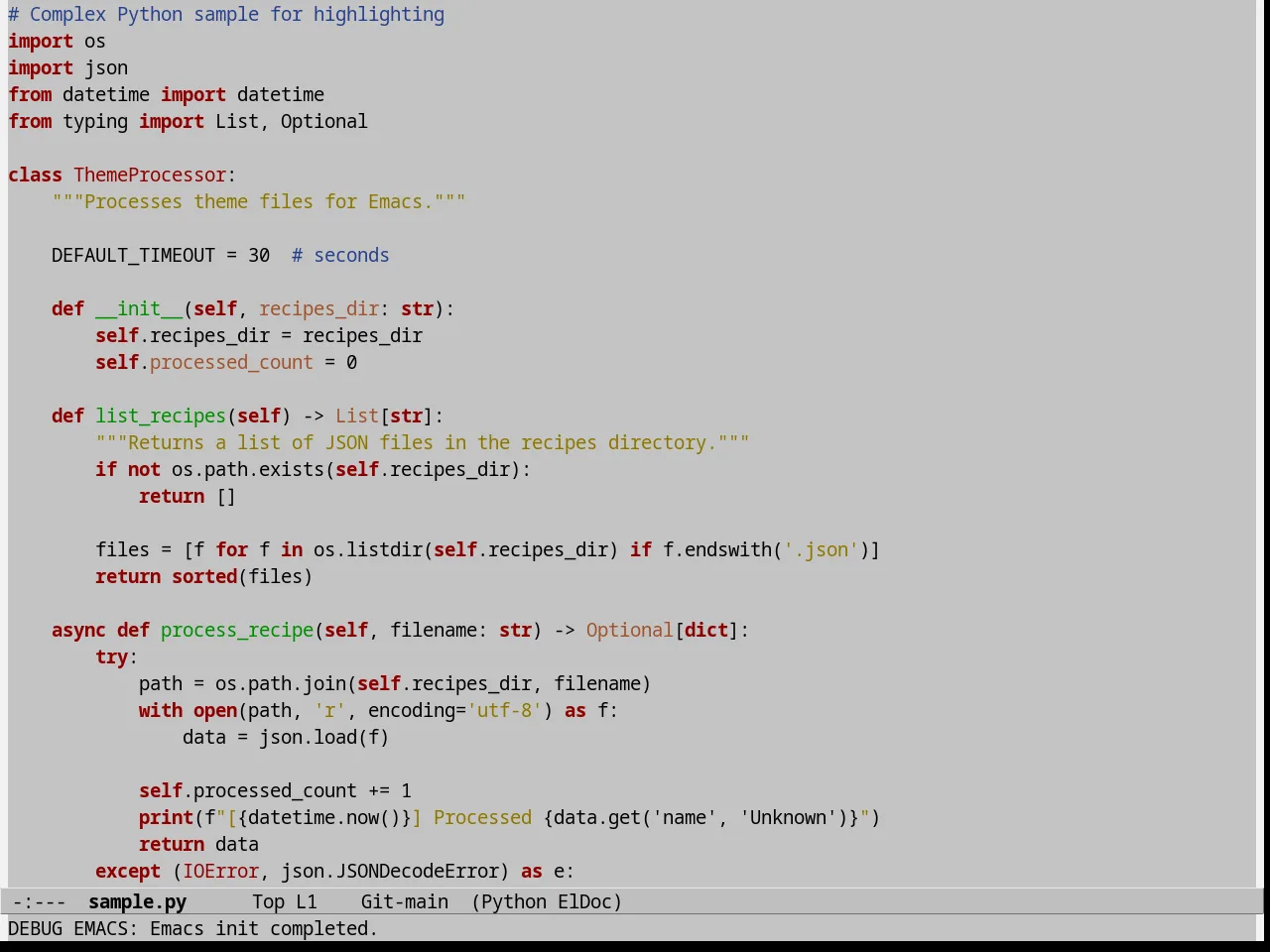Jedit Grey Emacs Themes in python-mode