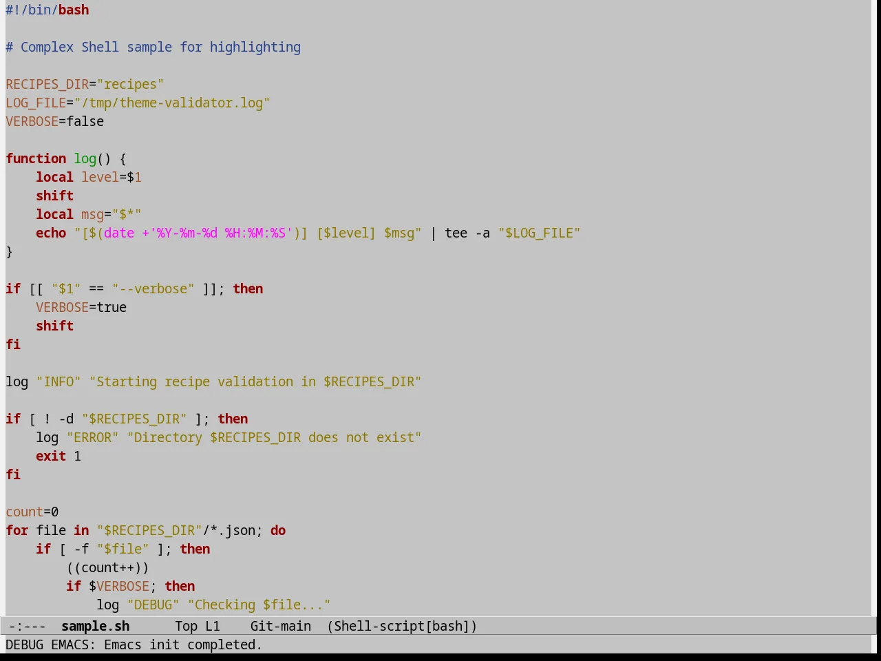Jedit Grey Emacs Themes in sh-mode