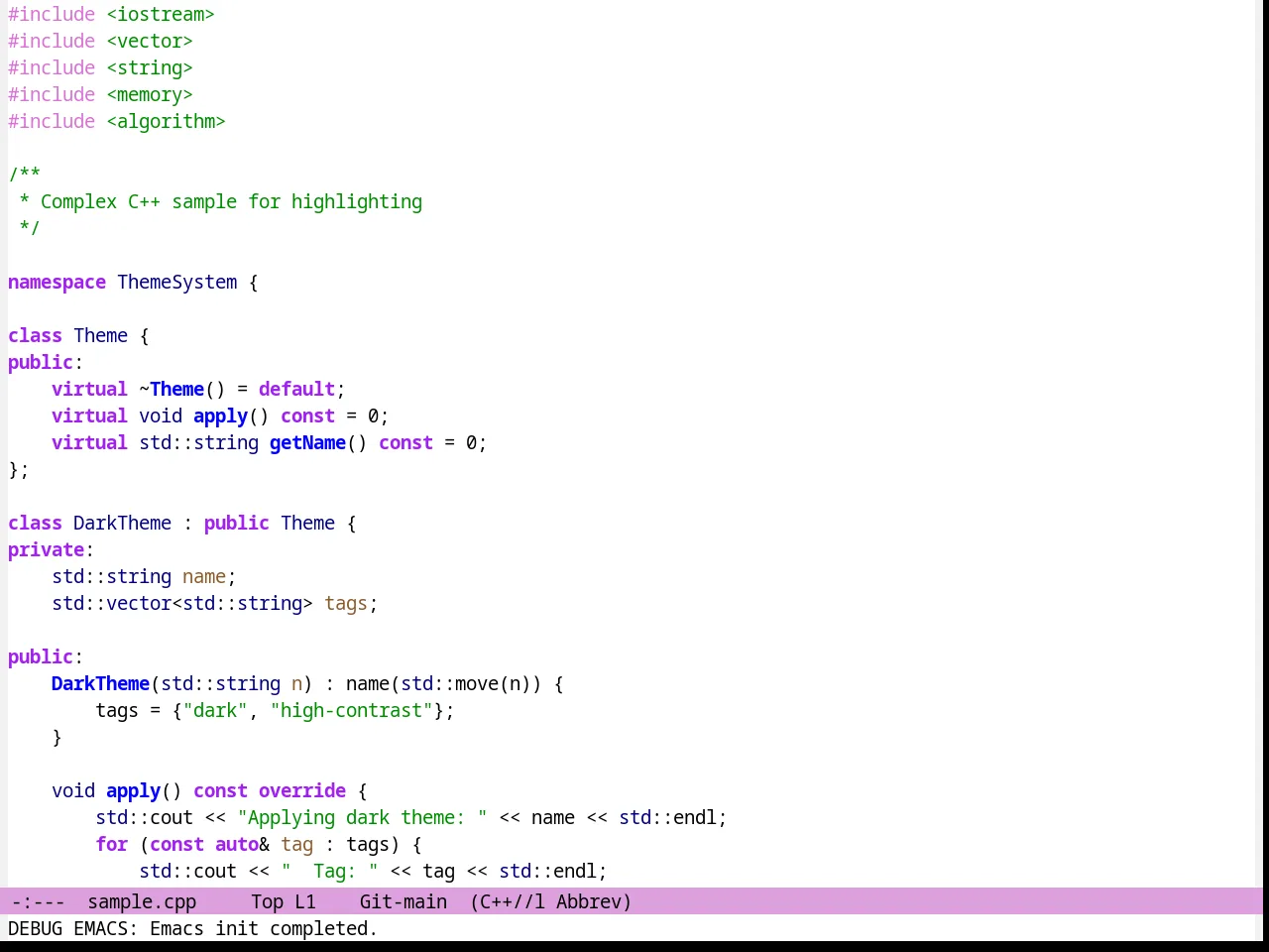 Jsc Light Theme in c++-mode