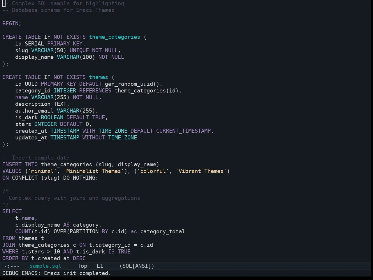 Kaolin Aurora Theme in sql-mode