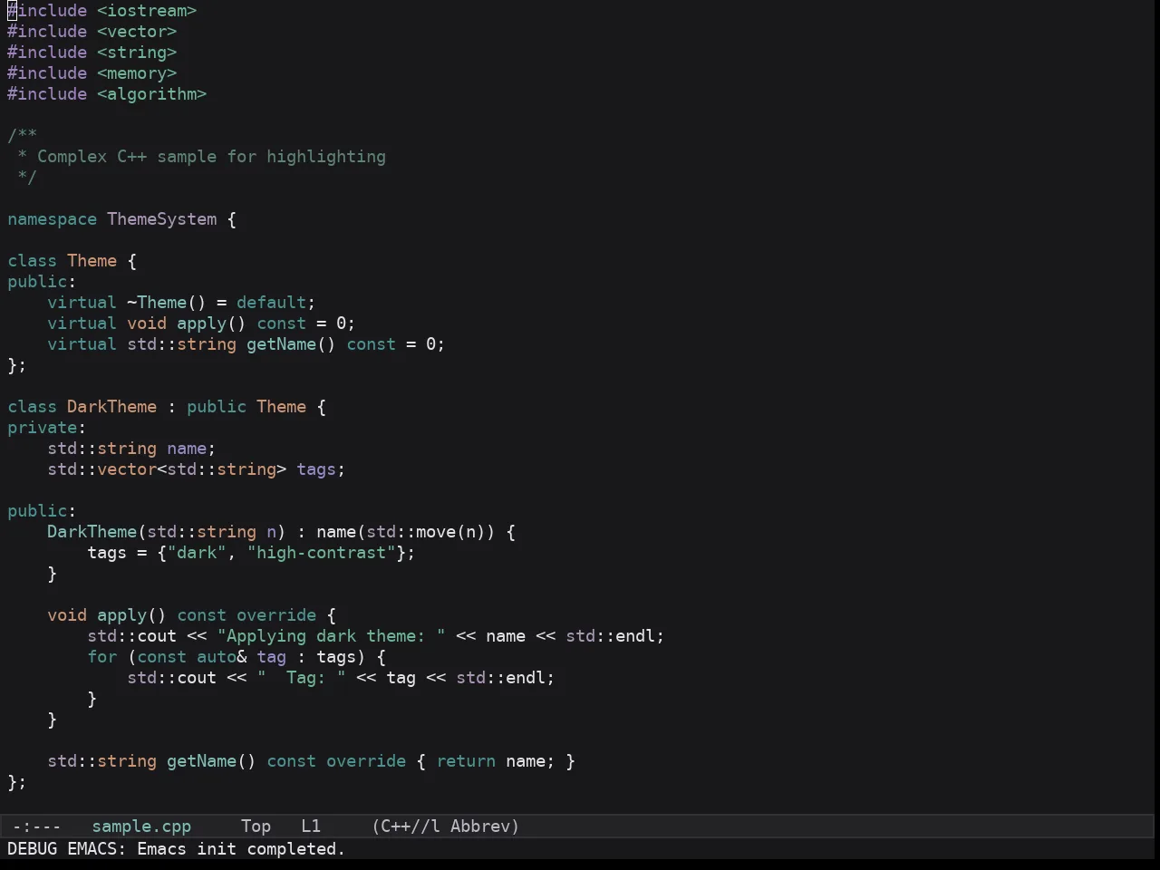 Kaolin Dark Theme in c++-mode