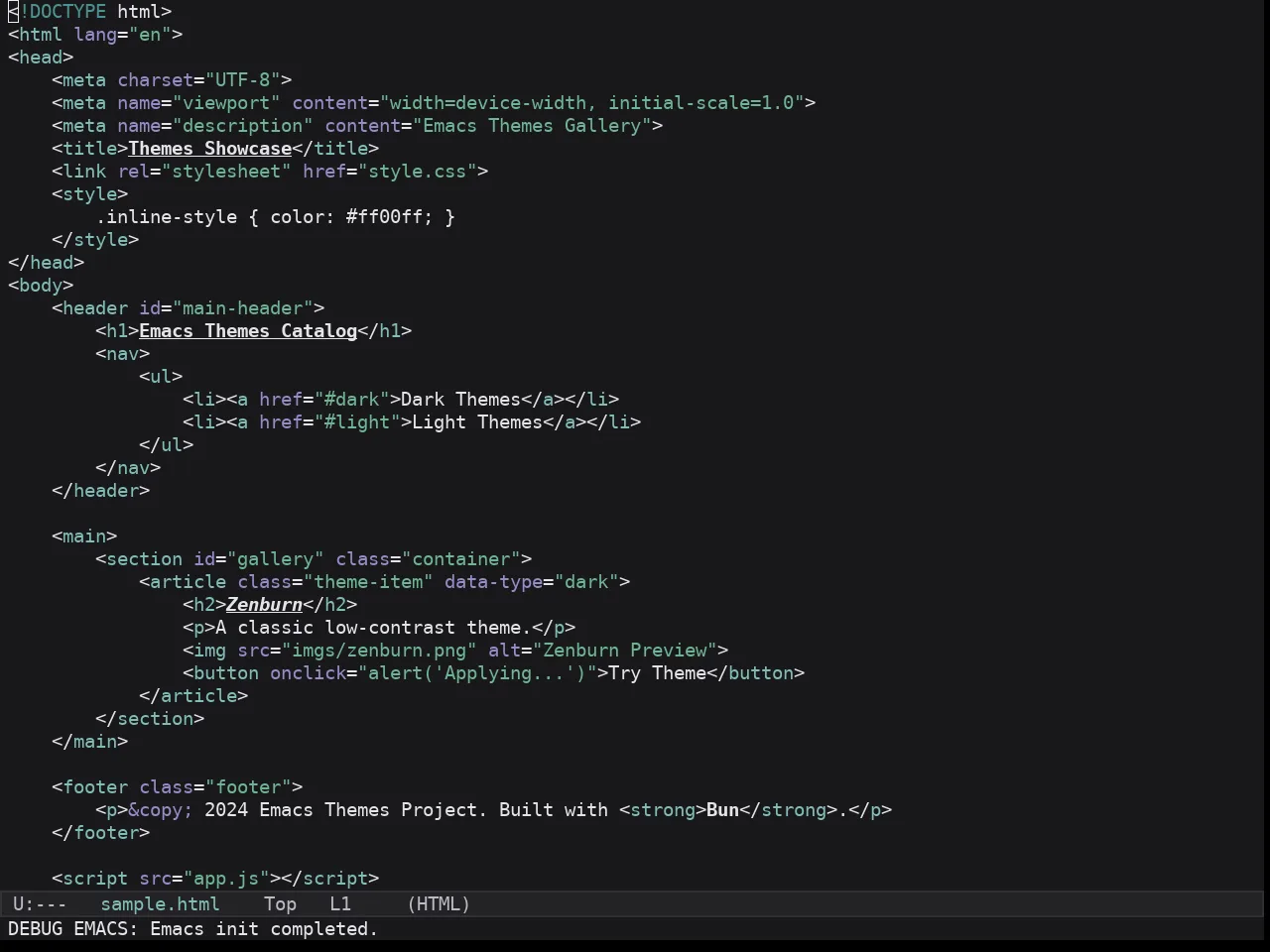 Kaolin Dark Theme in html-mode