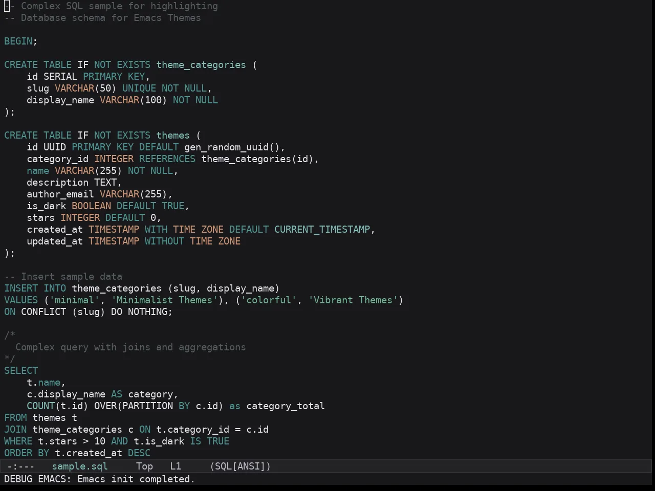 Kaolin Dark Theme in sql-mode