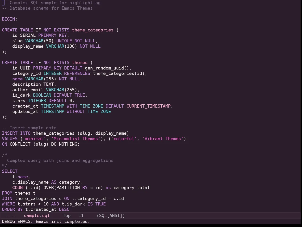 Kaolin Eclipse Theme in sql-mode