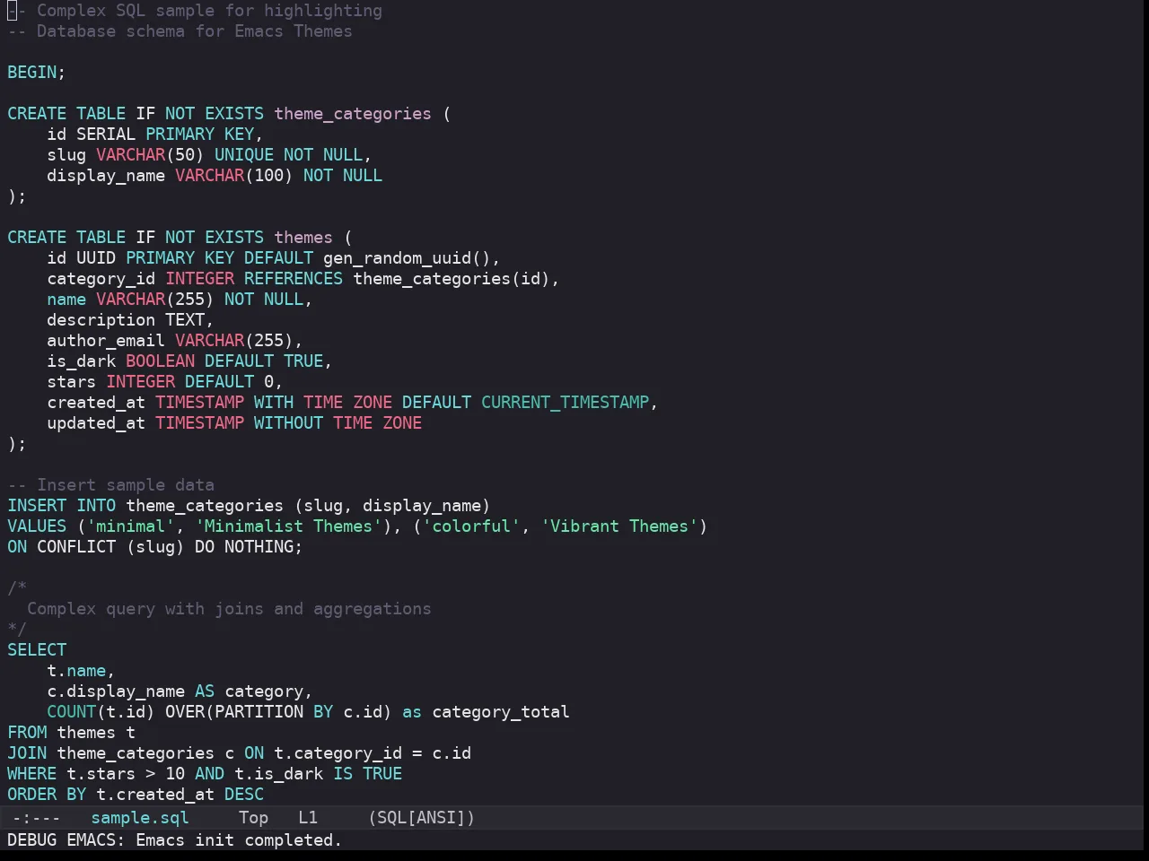 Kaolin Galaxy Theme in sql-mode