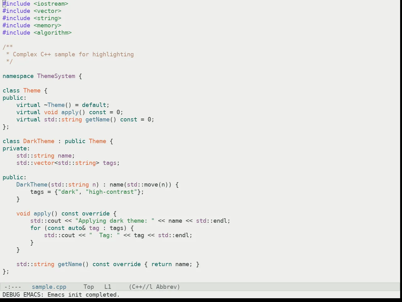 Kaolin Light Theme in c++-mode