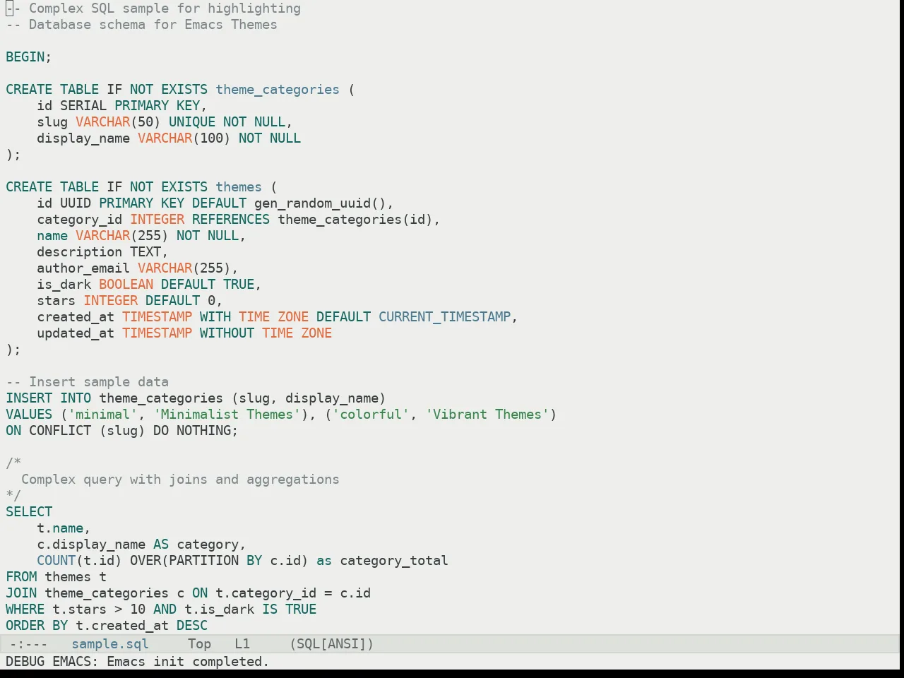 Kaolin Light Theme in sql-mode