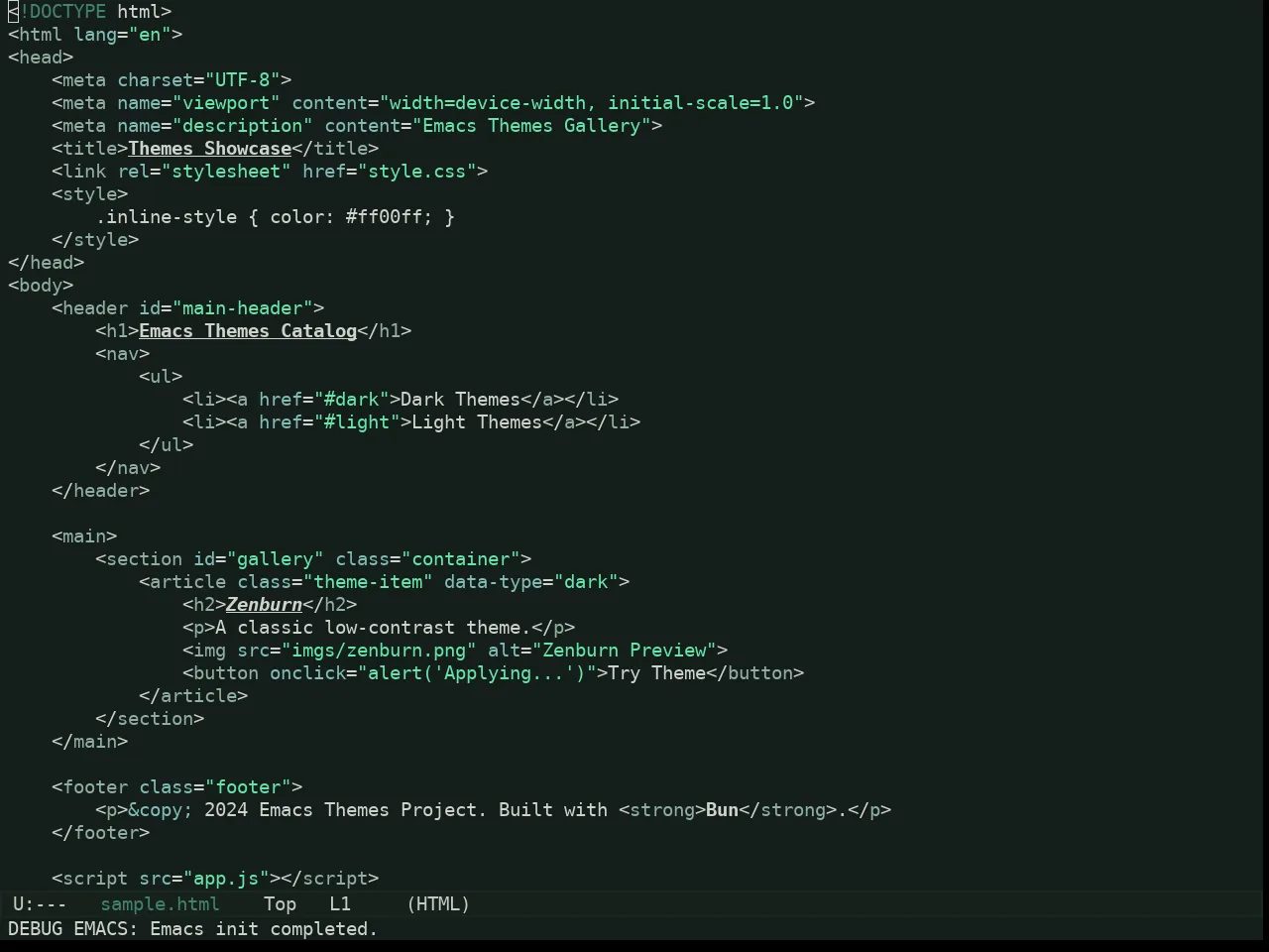 Kaolin Mono Dark Theme in html-mode