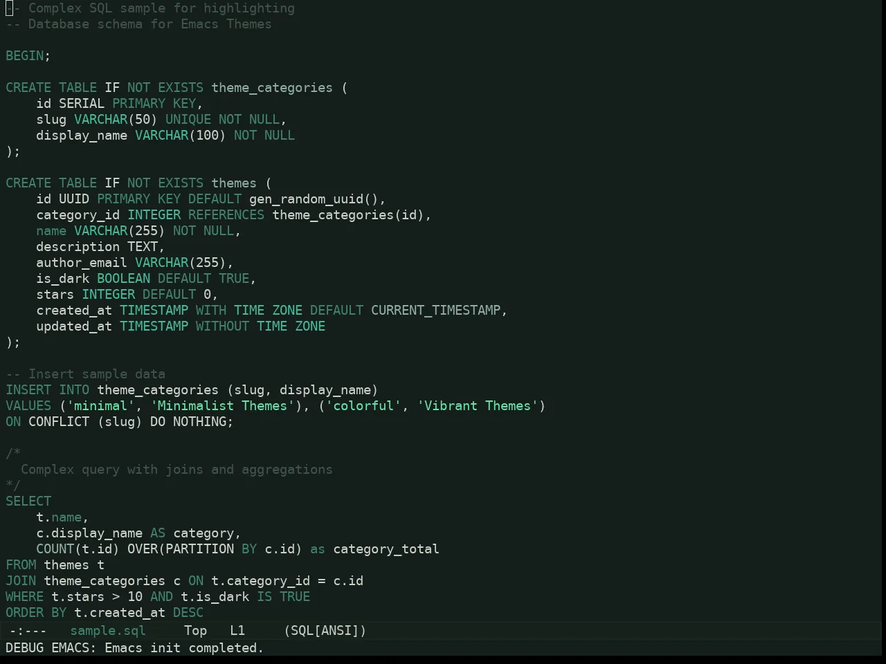 Kaolin Mono Dark Theme in sql-mode
