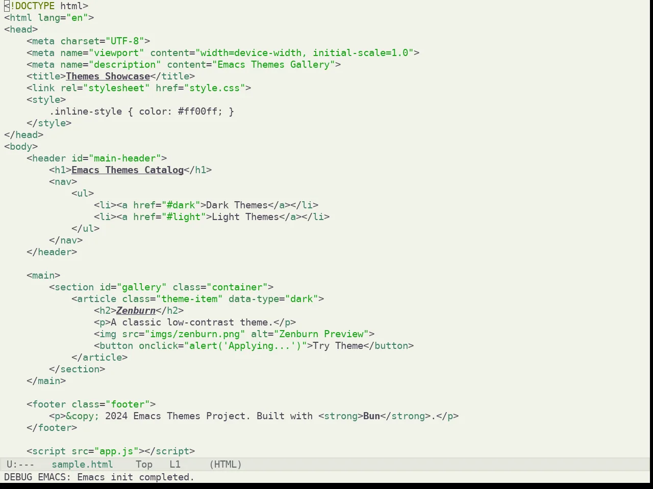 Kaolin Mono Light Theme in html-mode