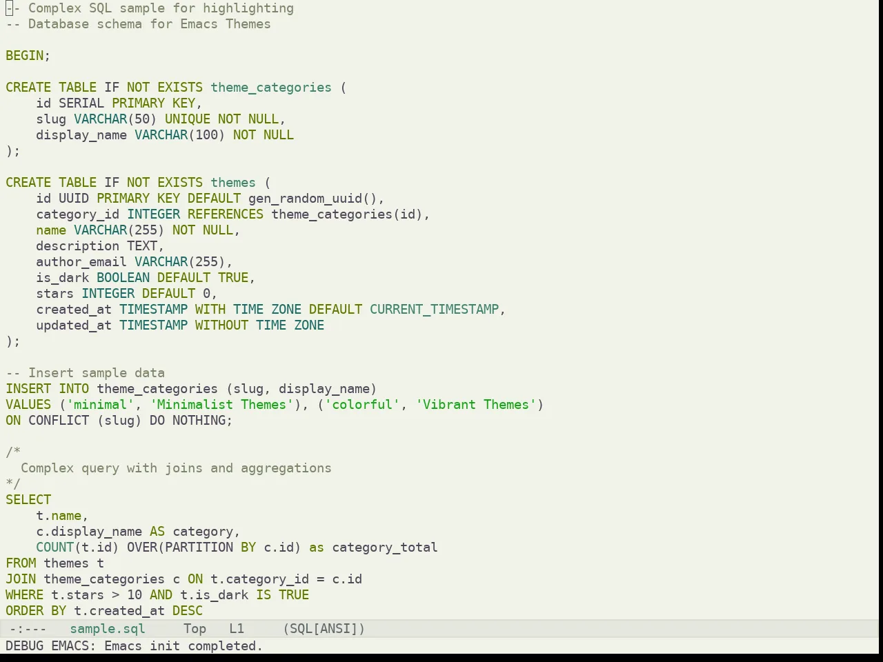 Kaolin Mono Light Theme in sql-mode