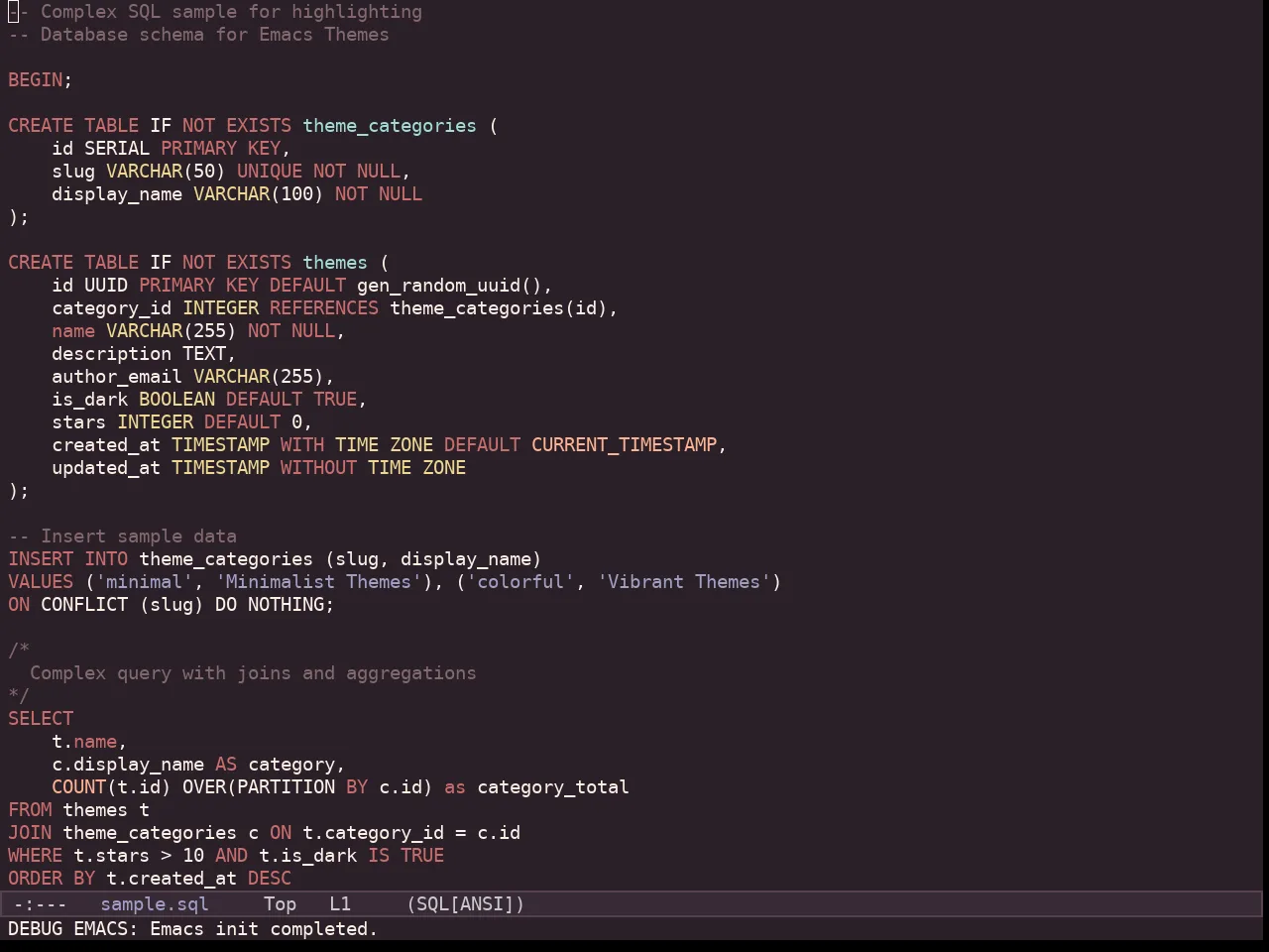 Kaolin Shiva Theme in sql-mode