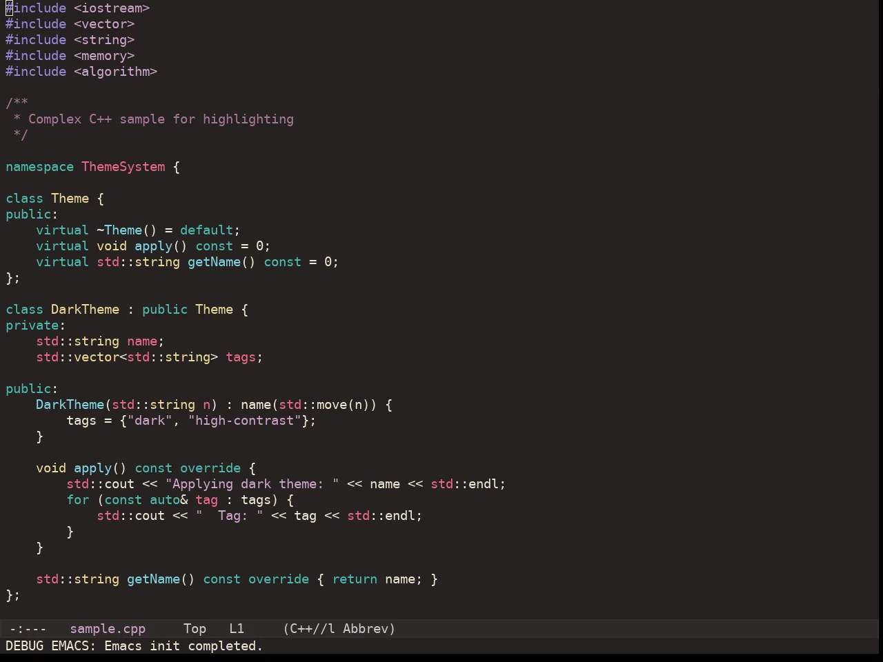 Kaolin Valley Dark Theme in c++-mode