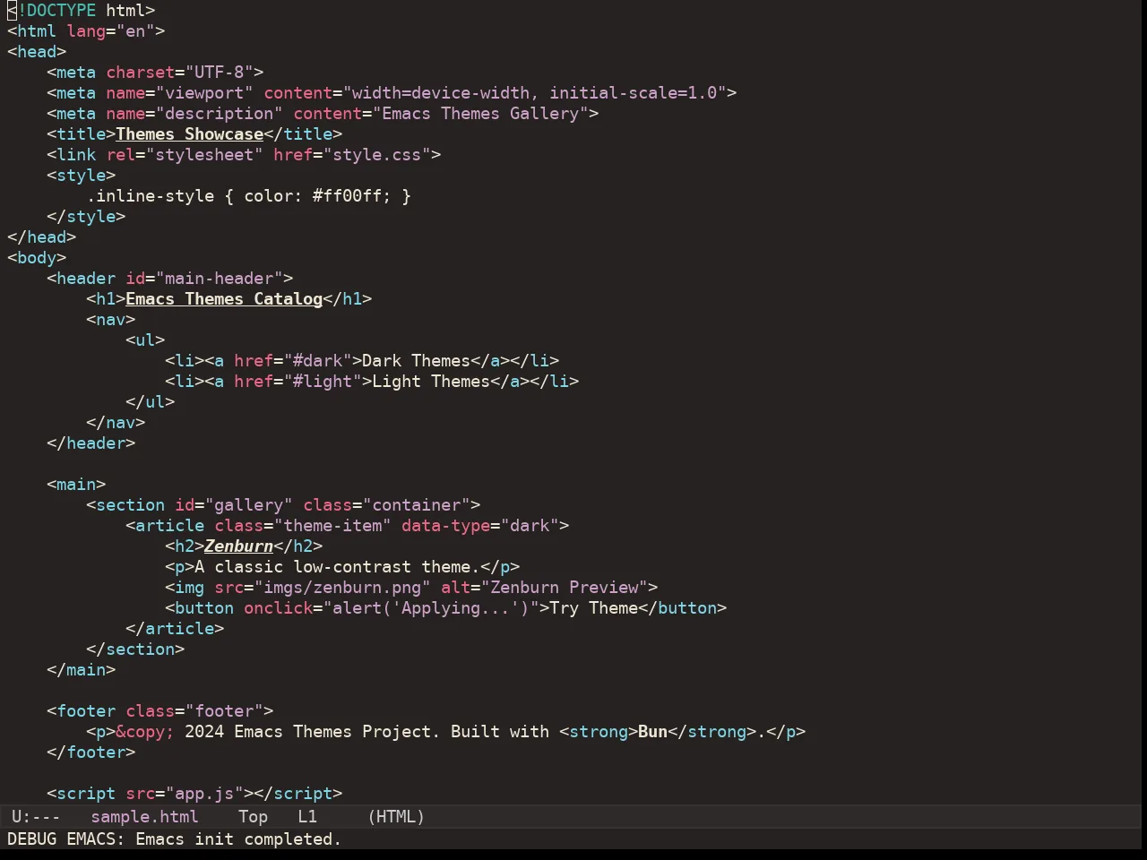 Kaolin Valley Dark Theme in html-mode