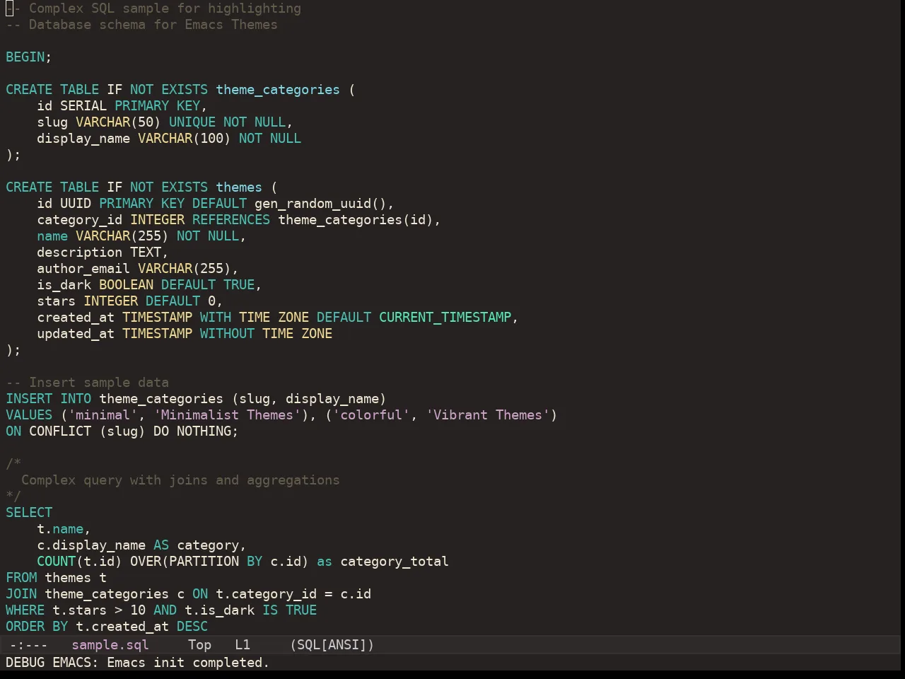 Kaolin Valley Dark Theme in sql-mode