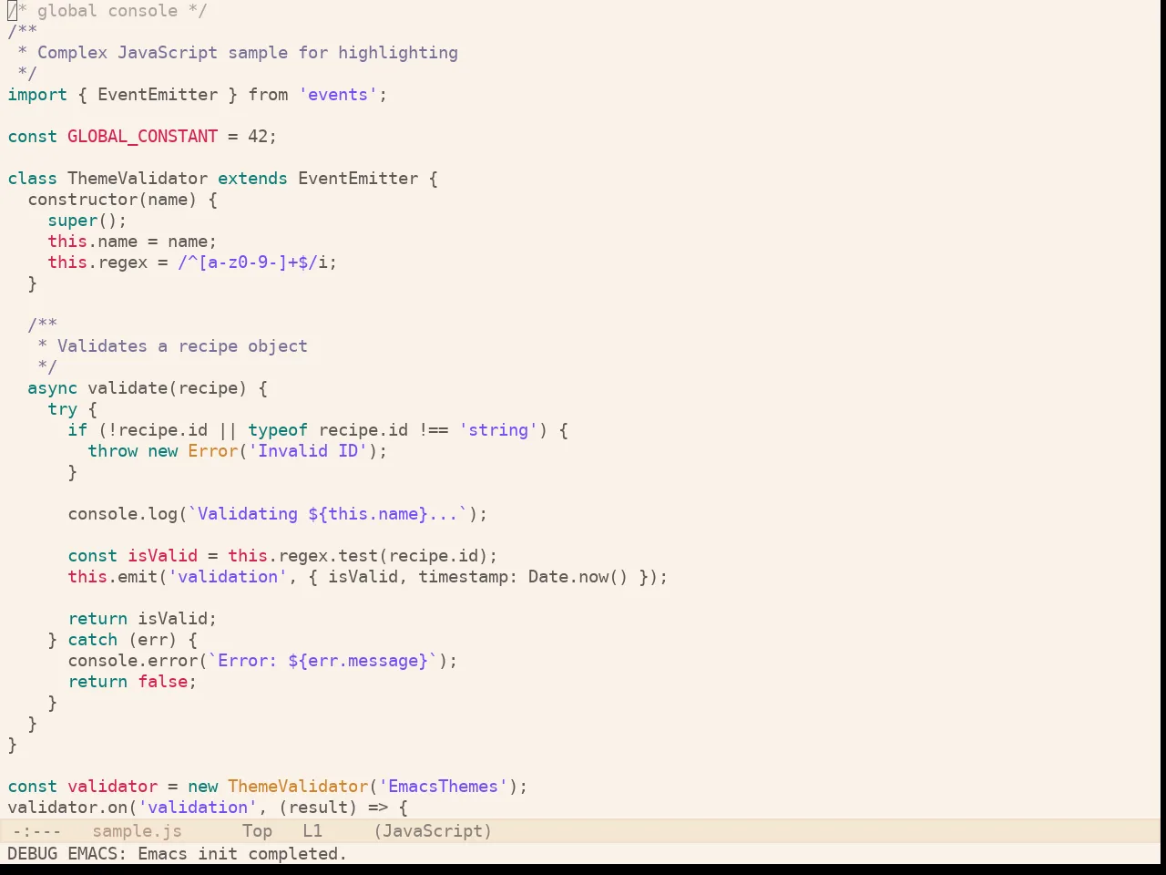 Kaolin Valley Light Theme in javascript-mode