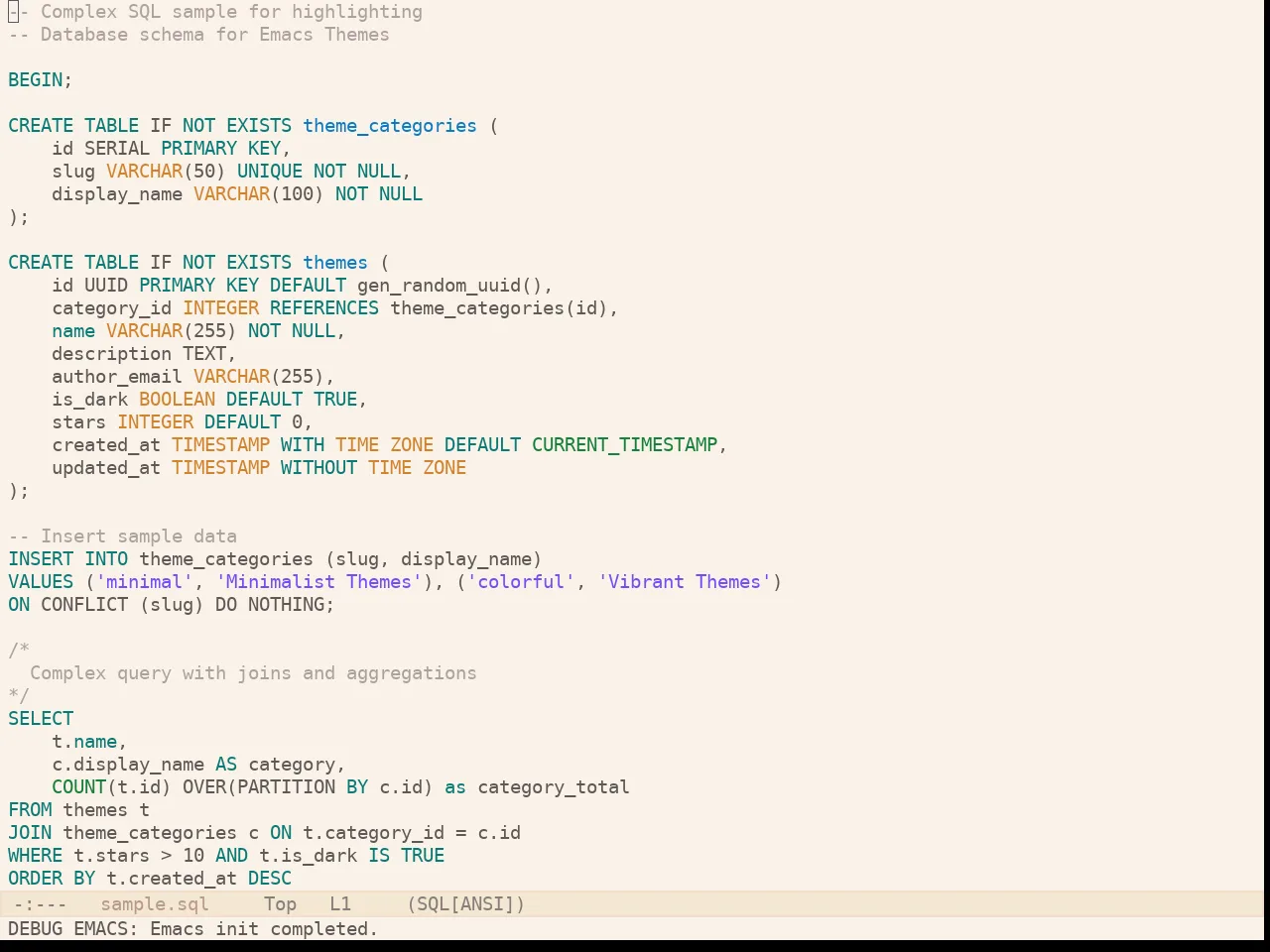 Kaolin Valley Light Theme in sql-mode
