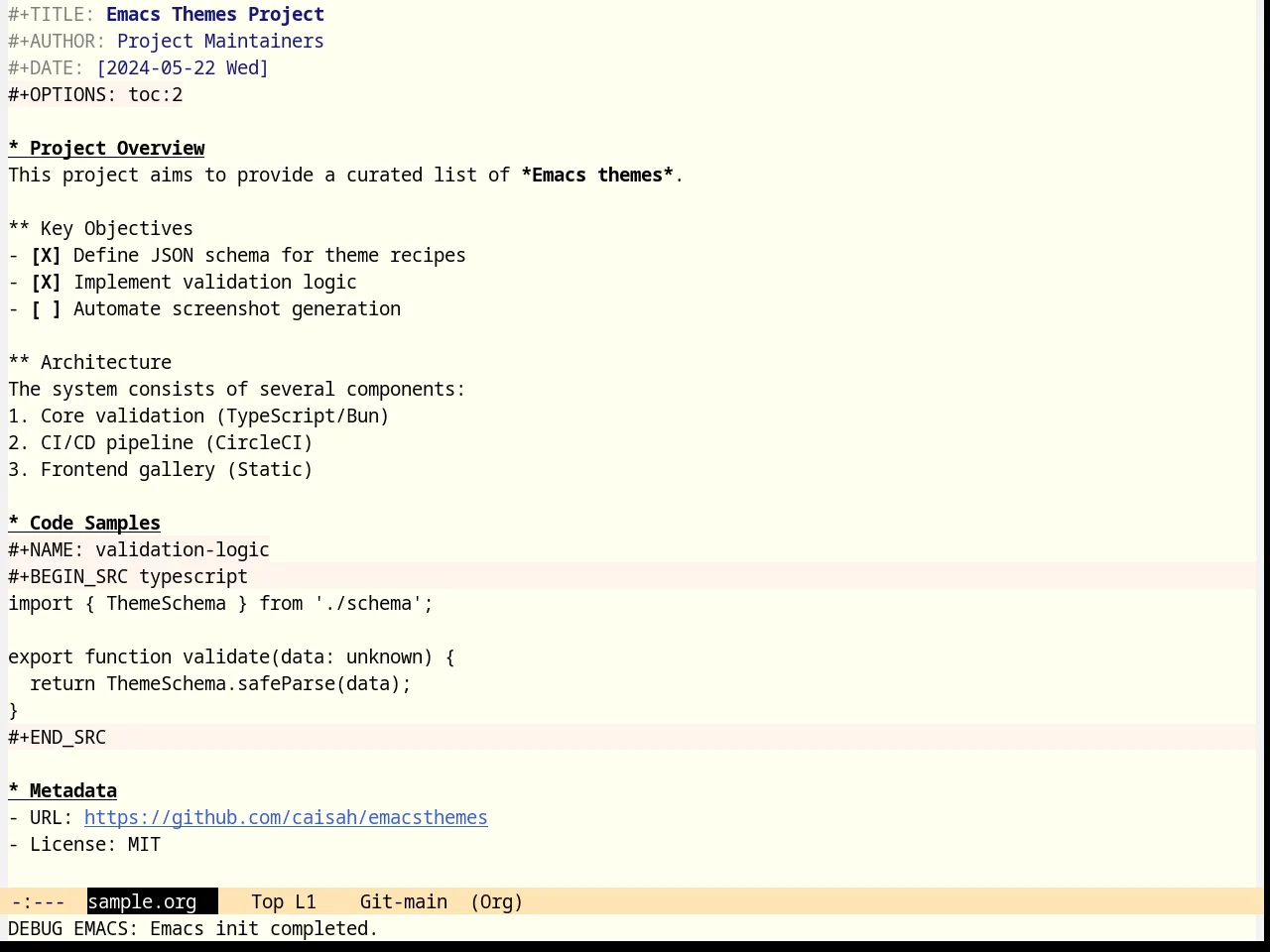 Katester Theme in org-mode