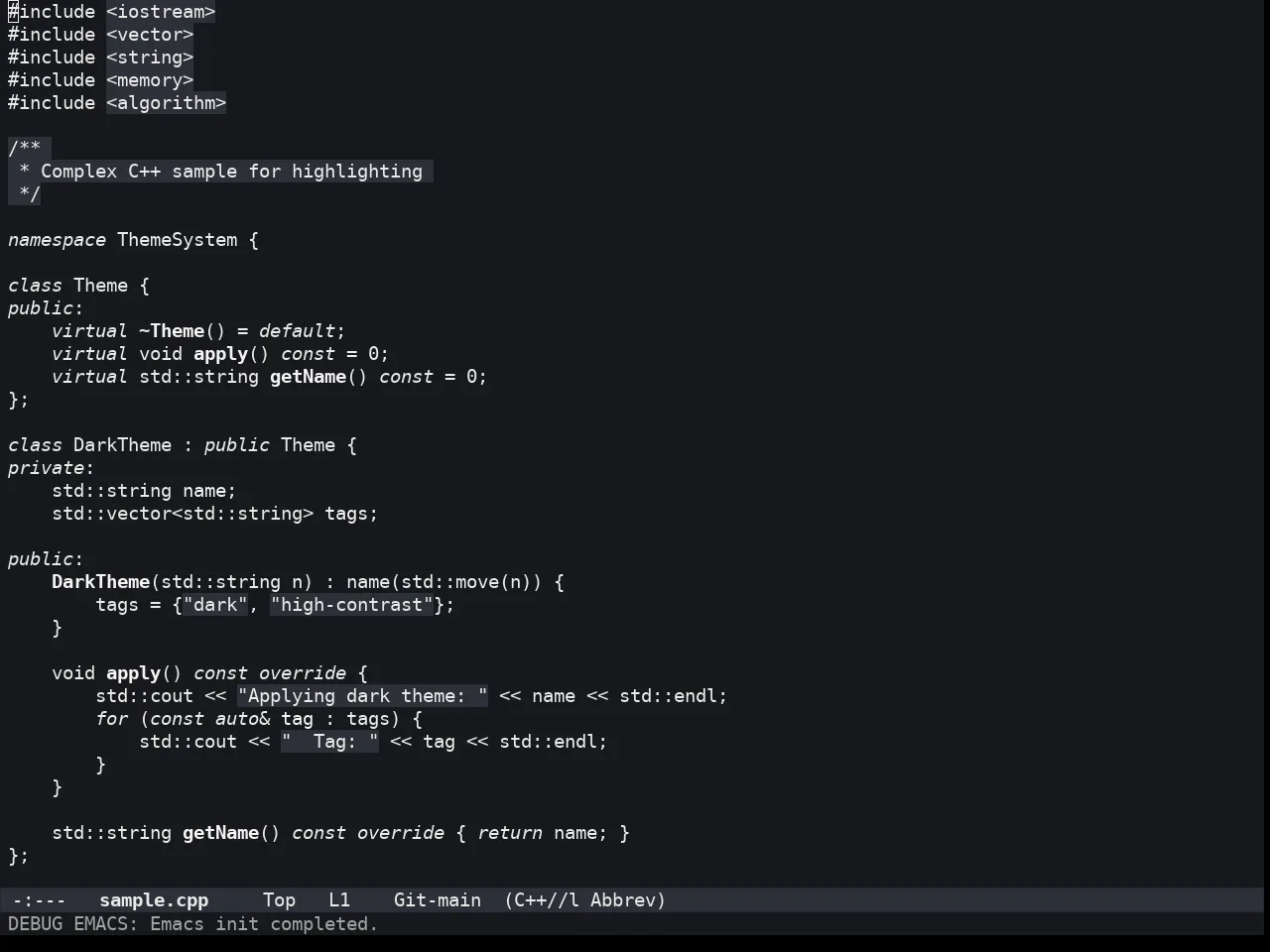 Lambda Dark Theme in c++-mode