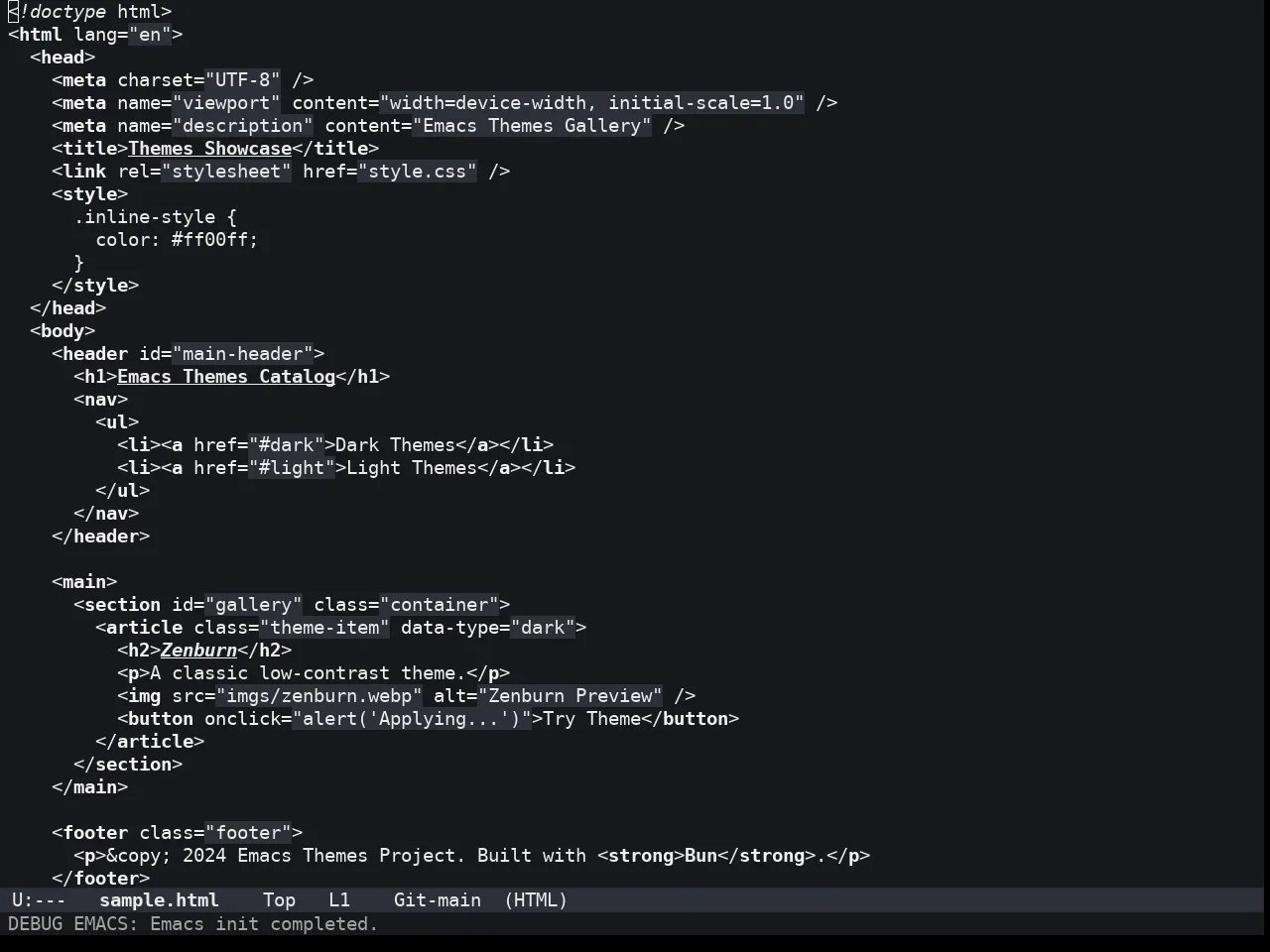 Lambda Dark Theme in html-mode