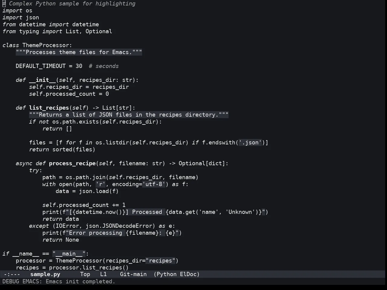 Lambda Dark Theme in python-mode