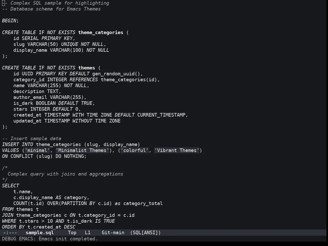 Lambda Dark Theme in sql-mode