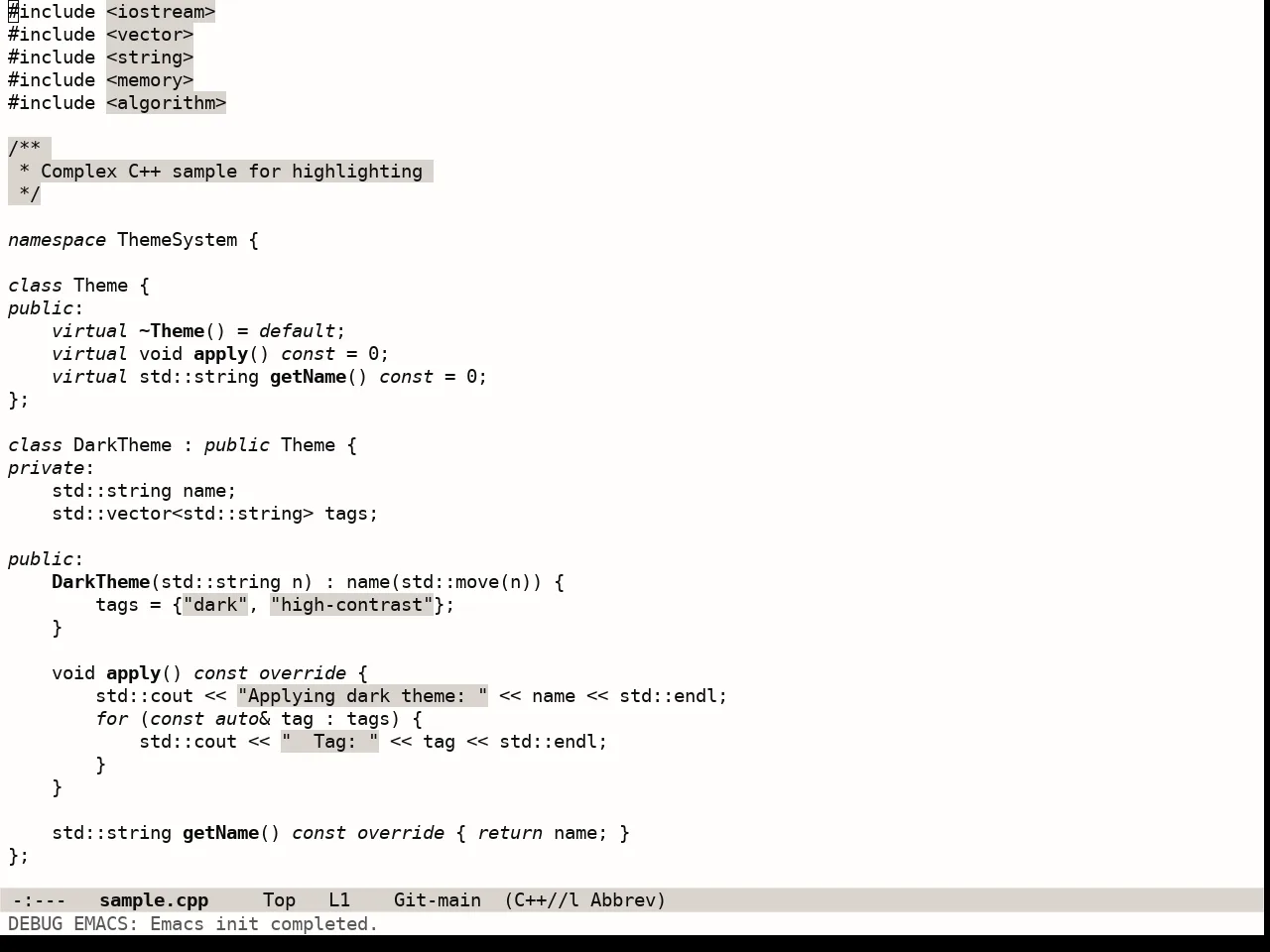 Lambda Light Theme in c++-mode
