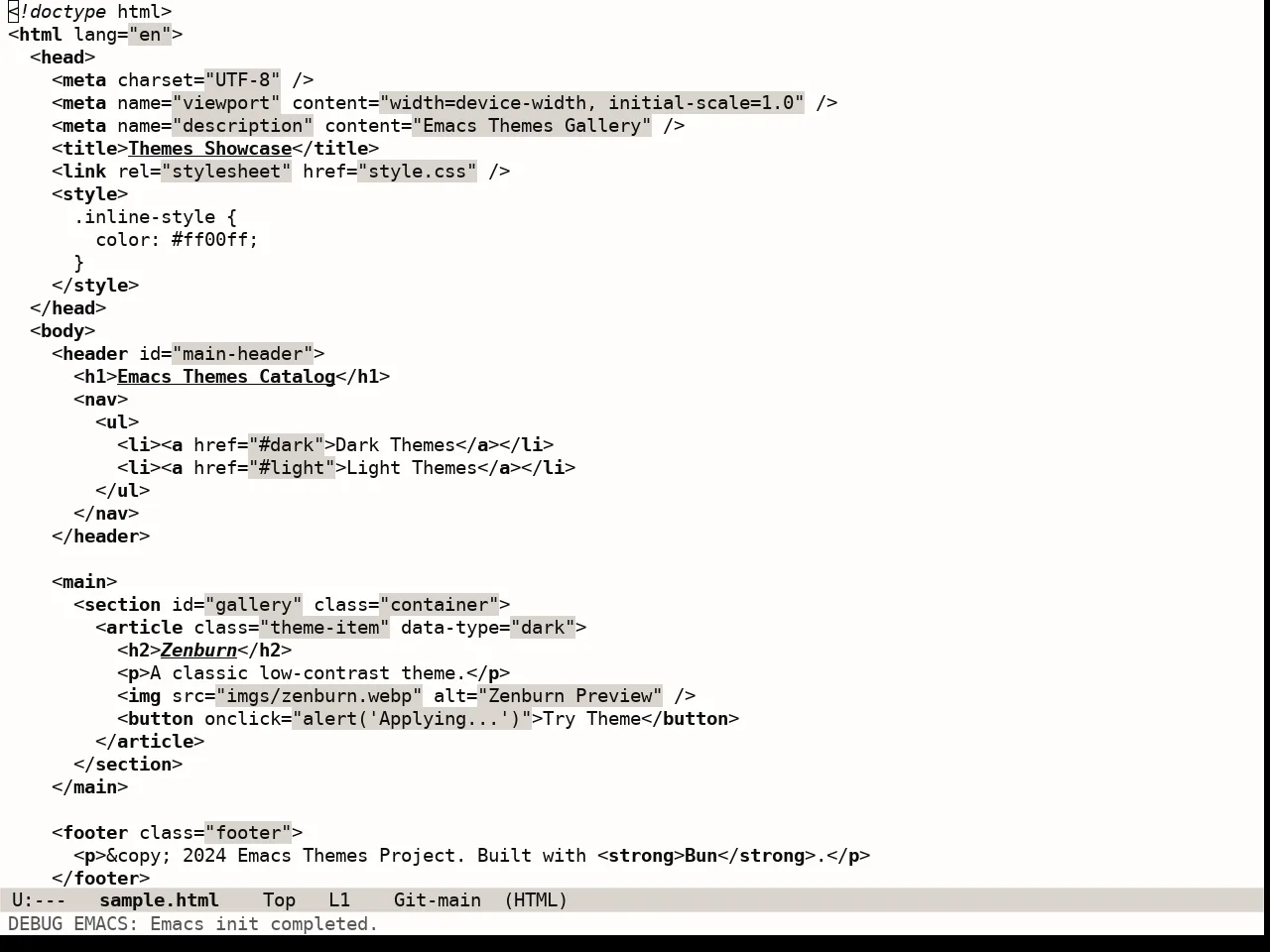 Lambda Light Theme in html-mode