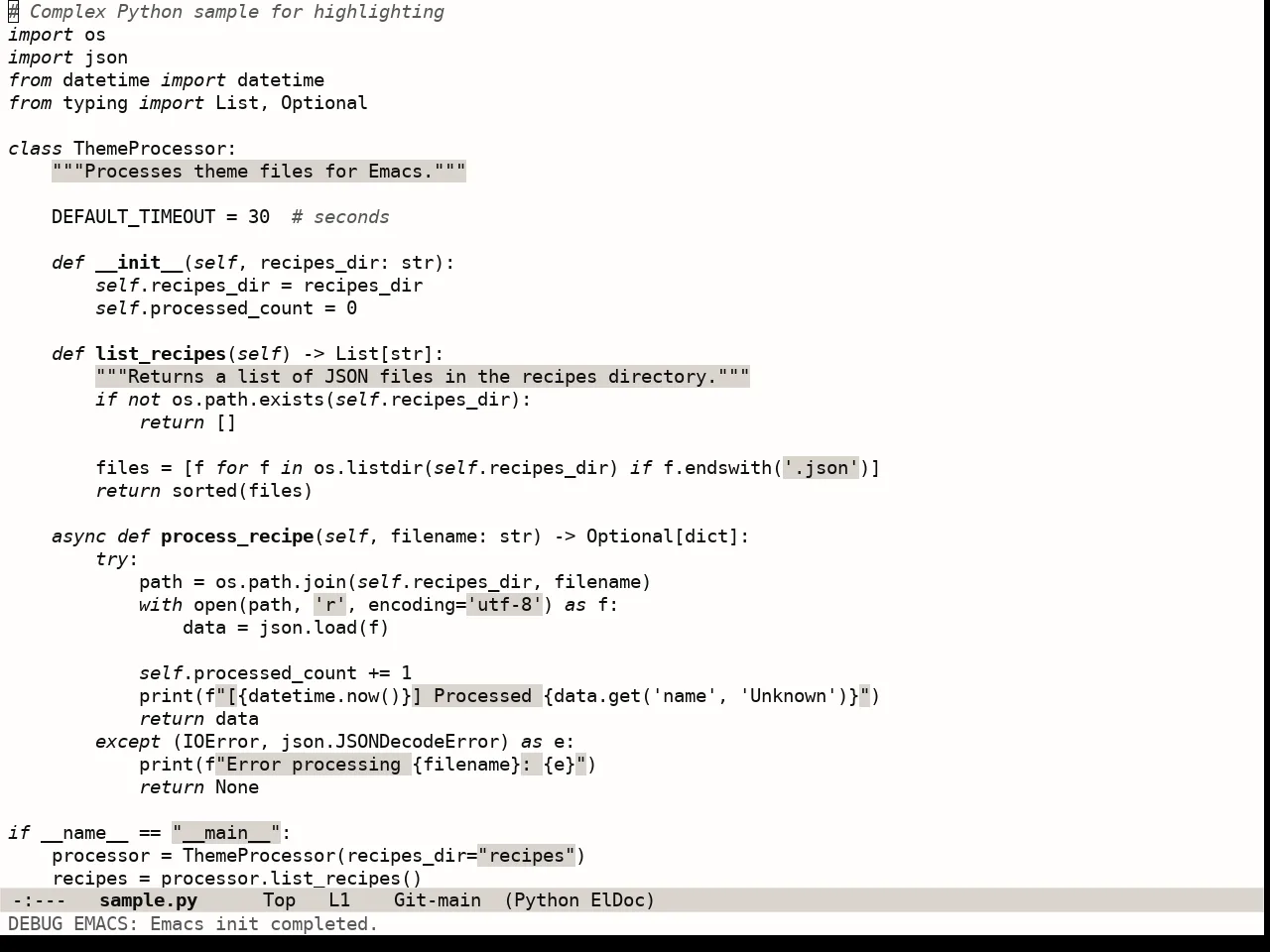 Lambda Light Theme in python-mode