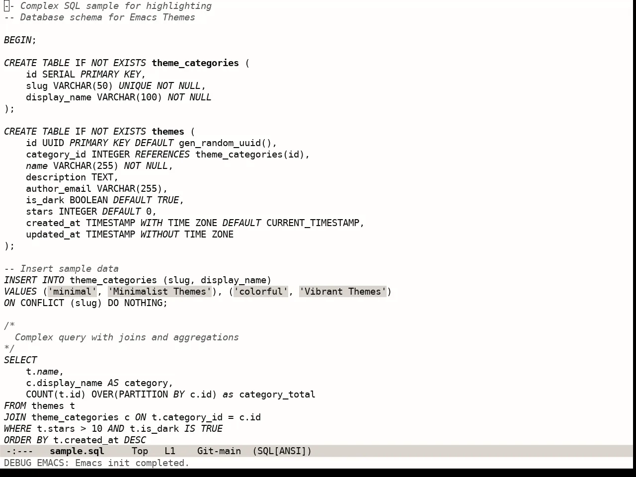 Lambda Light Theme in sql-mode