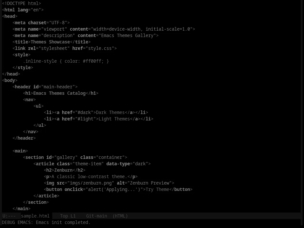 Late Night Theme in html-mode