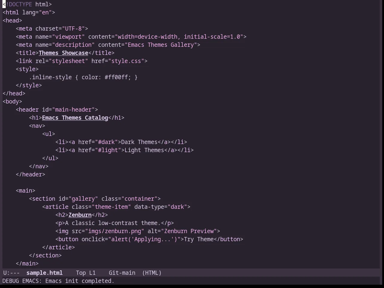 Lavender Theme in html-mode