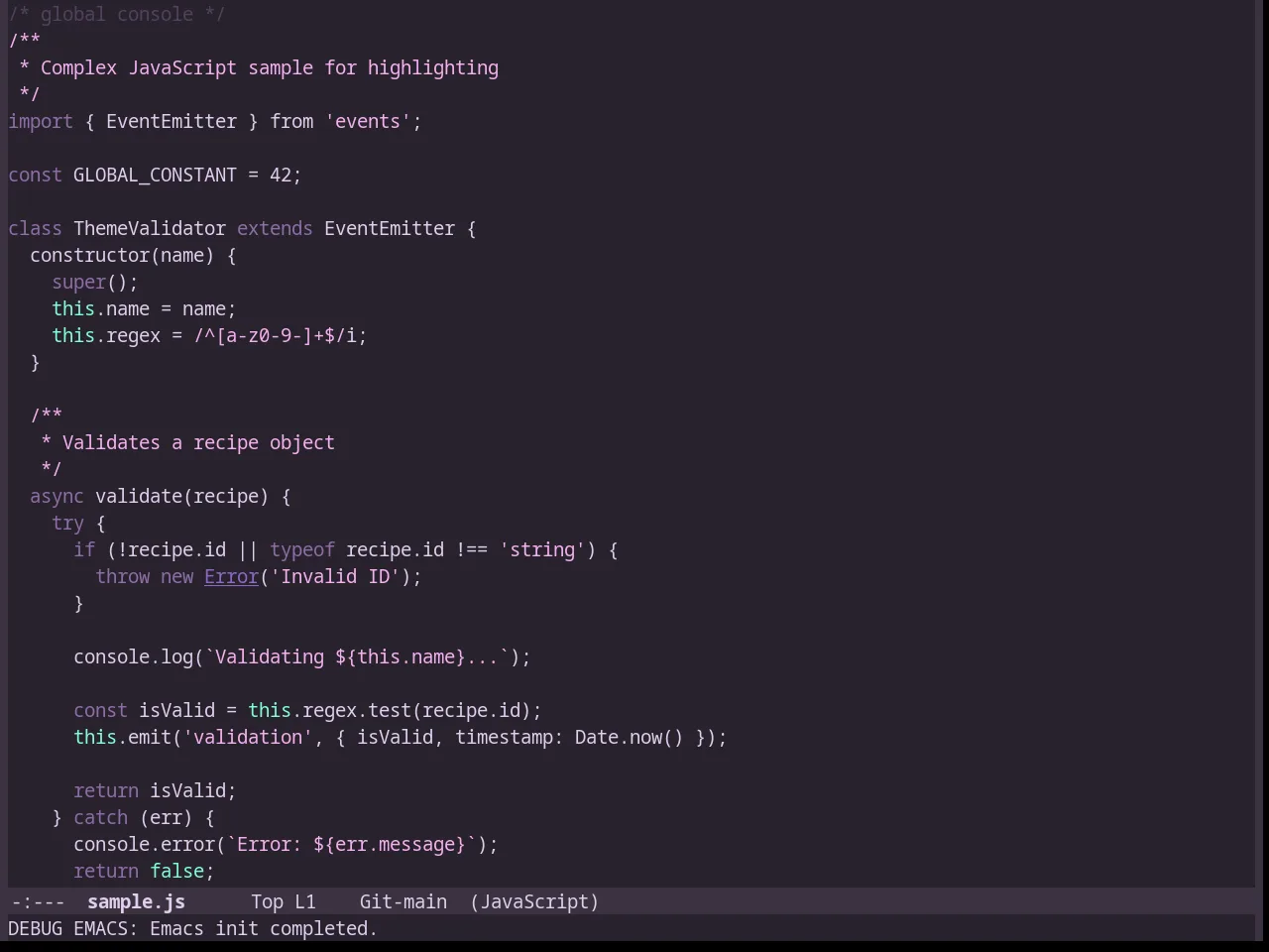 Lavender Theme in javascript-mode