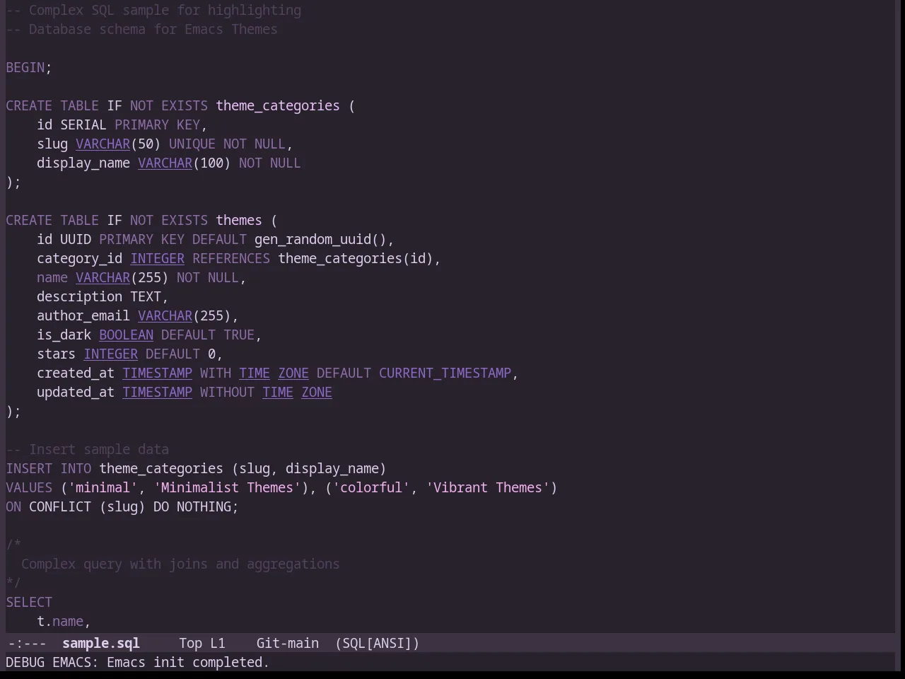 Lavender Theme in sql-mode