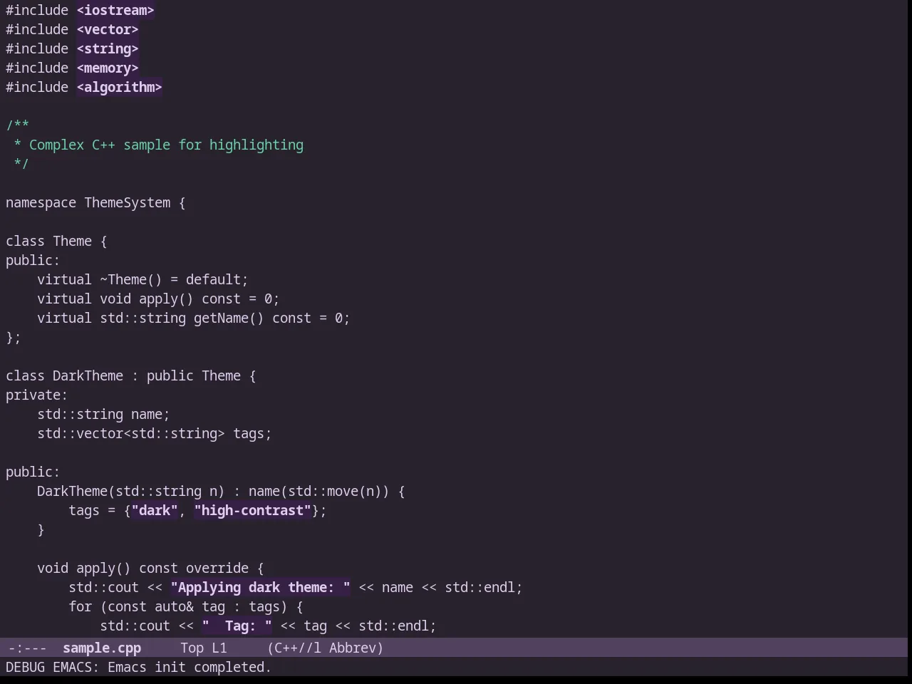 Lavenderless Theme in c++-mode