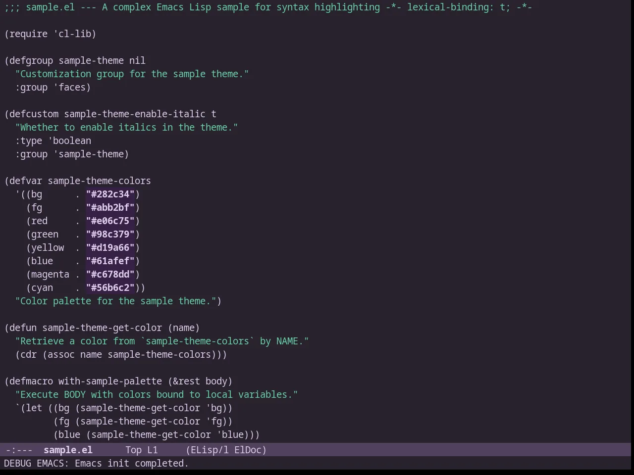 Lavenderless Theme in emacs-lisp-mode