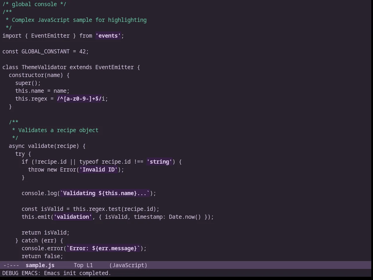 Lavenderless Theme in javascript-mode