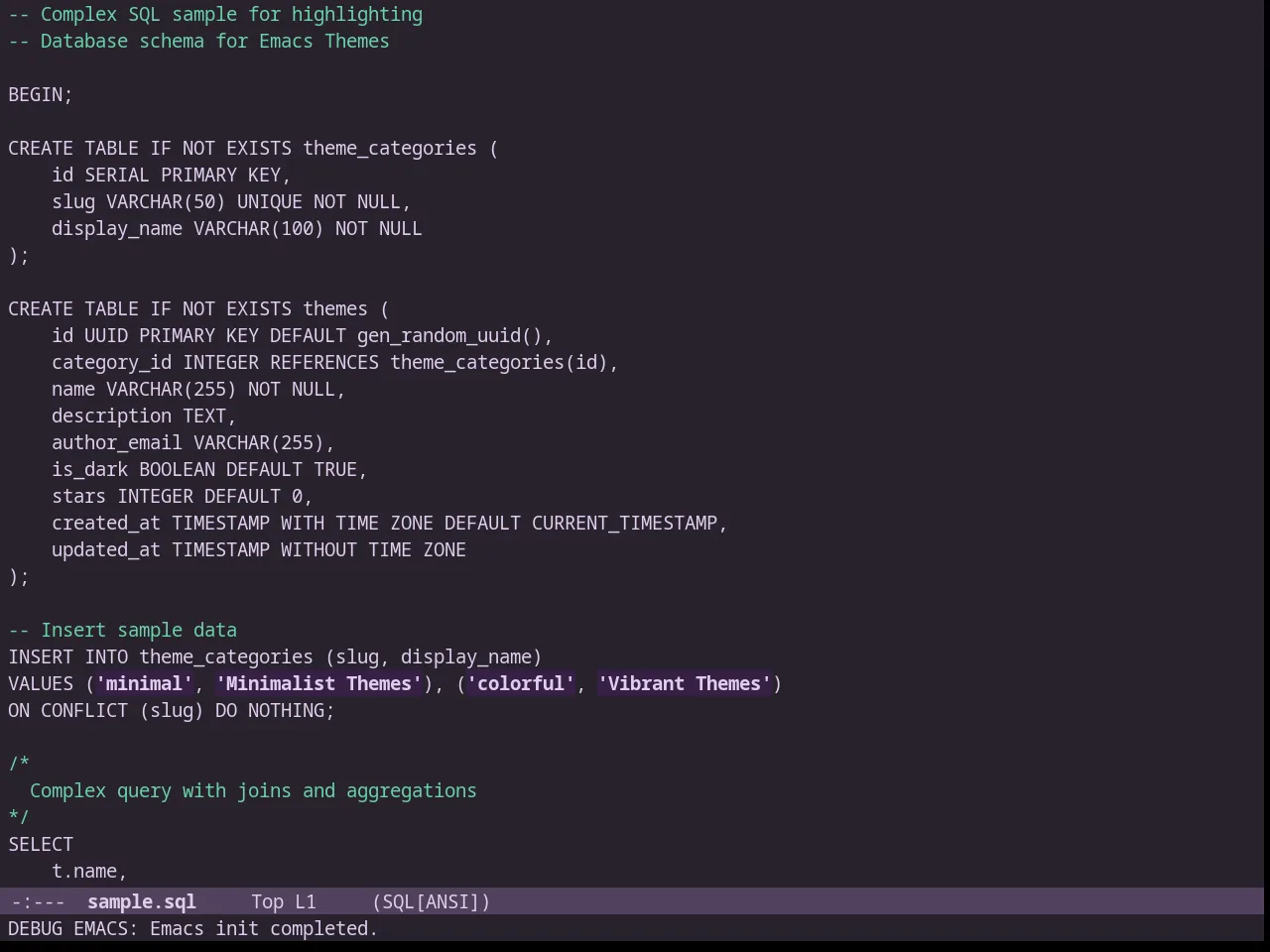 Lavenderless Theme in sql-mode