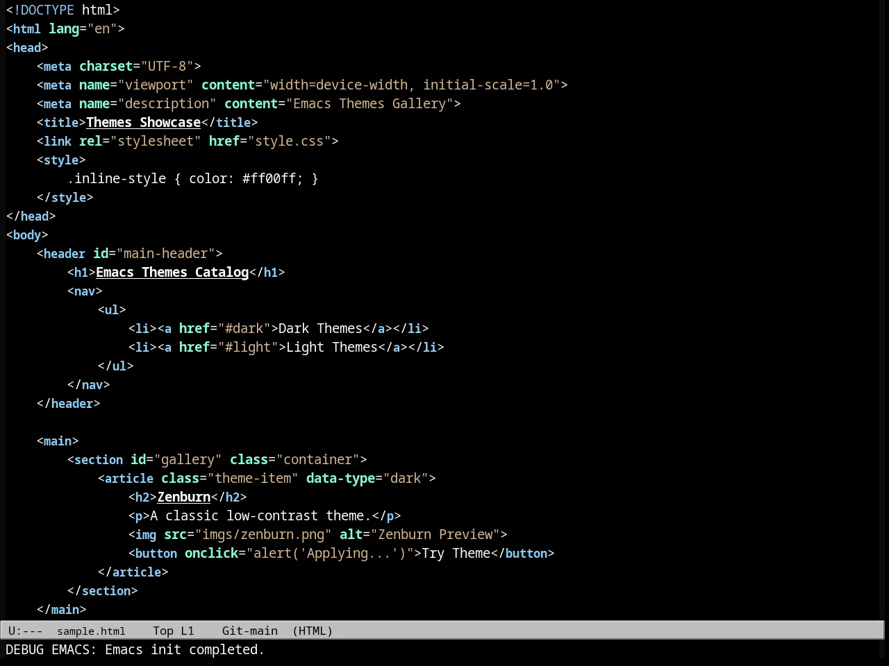 Ld Dark Theme in html-mode