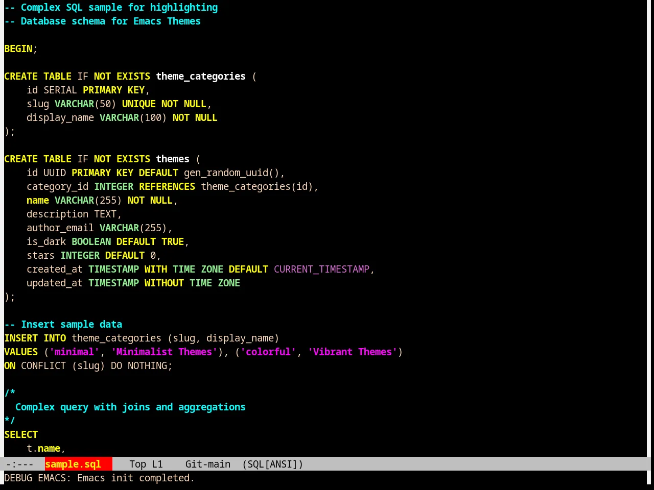 Lethe Theme in sql-mode